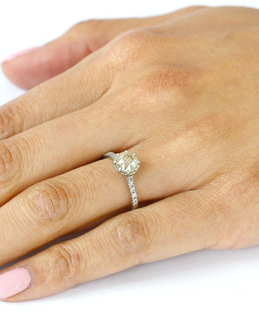 Pave 8 Octagon Yellowish Diamond Platinum Ring - Elegant Wedding Band & Anniversary Gift for Her