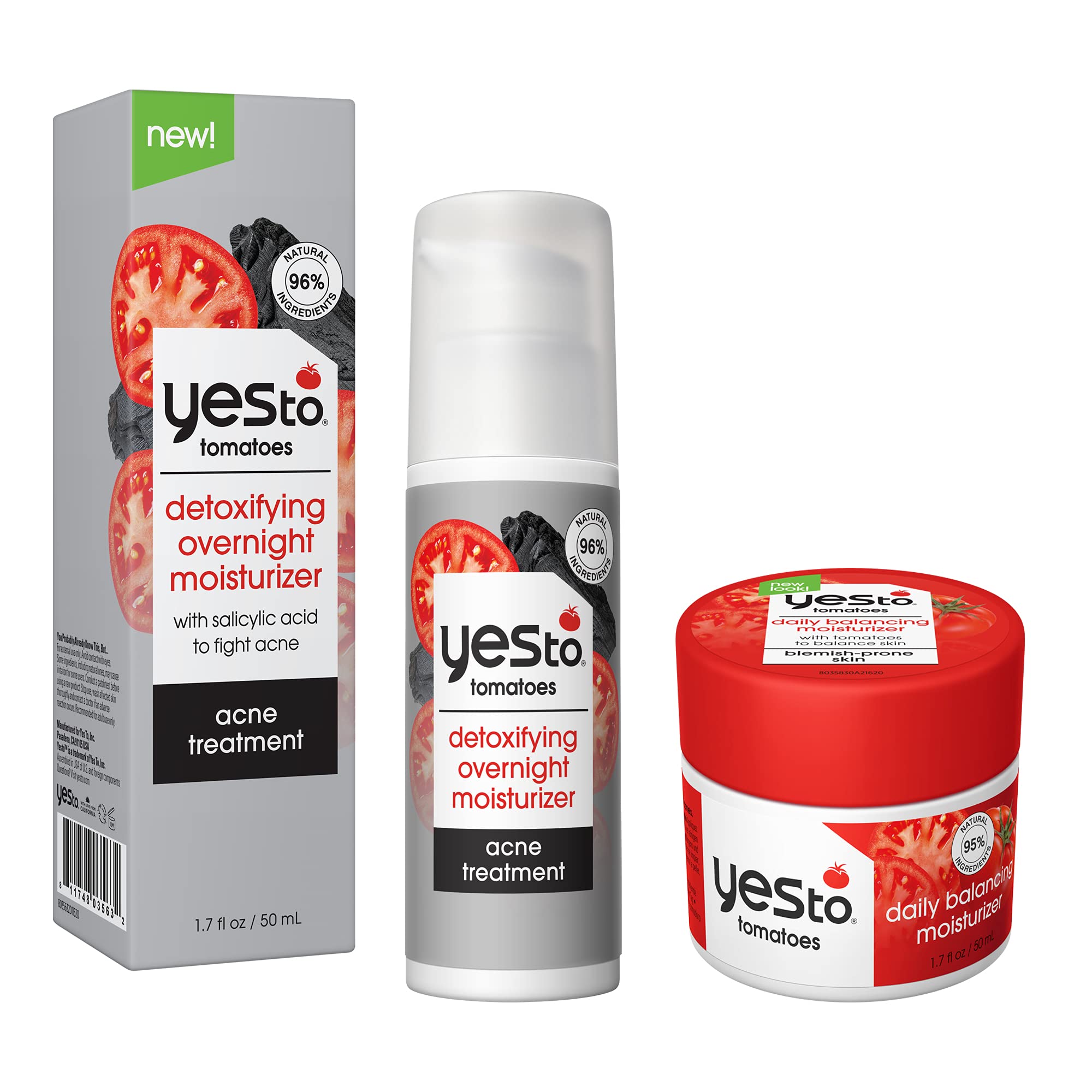 Yes To Tomatoes Daily Balancing Moisturizer & Overnight Detoxifying Cream - Blemish Fighting Formula with Antioxidants for Clear Skin | Natural Vegan & Cruelty-Free Skincare (1.7 Fl Oz) | Perfect for Acne-Prone Skin & Nighttime Skin Renewal