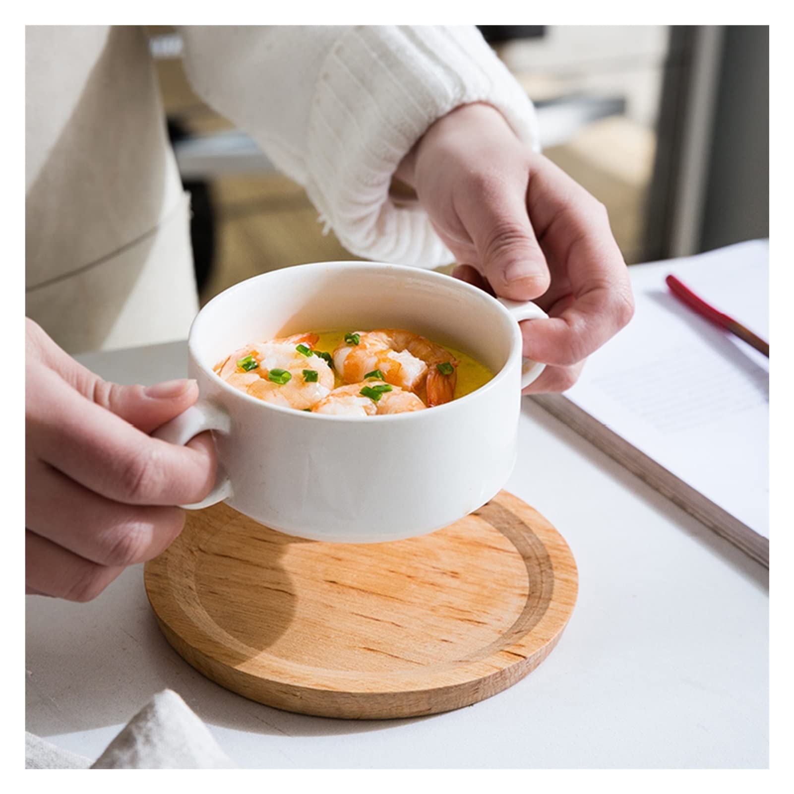 6-Piece Ceramic Soup Bowls with Handles - Microwave & Oven Safe White Bowls for French Onion Soup, Cereal, Chili, Stew, Salad & Fruit - Perfect for Dining, Entertaining & Everyday Use (10 oz, White)