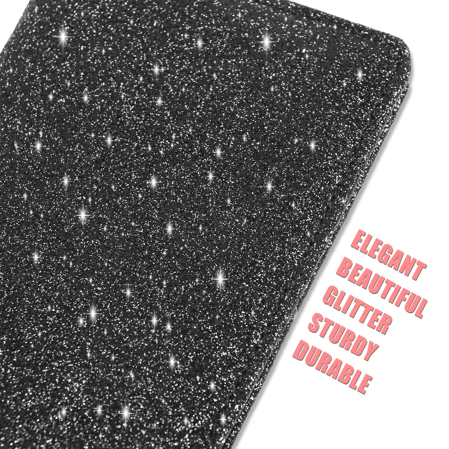 Sanlykate RFID Blocking PU Leather Glitter Checkbook Cover for Women & Girls - Standard Checkbook Case with Pen Holder & Free Divider, Black | Perfect for Everyday Banking, Bill Payments & Financial Organization