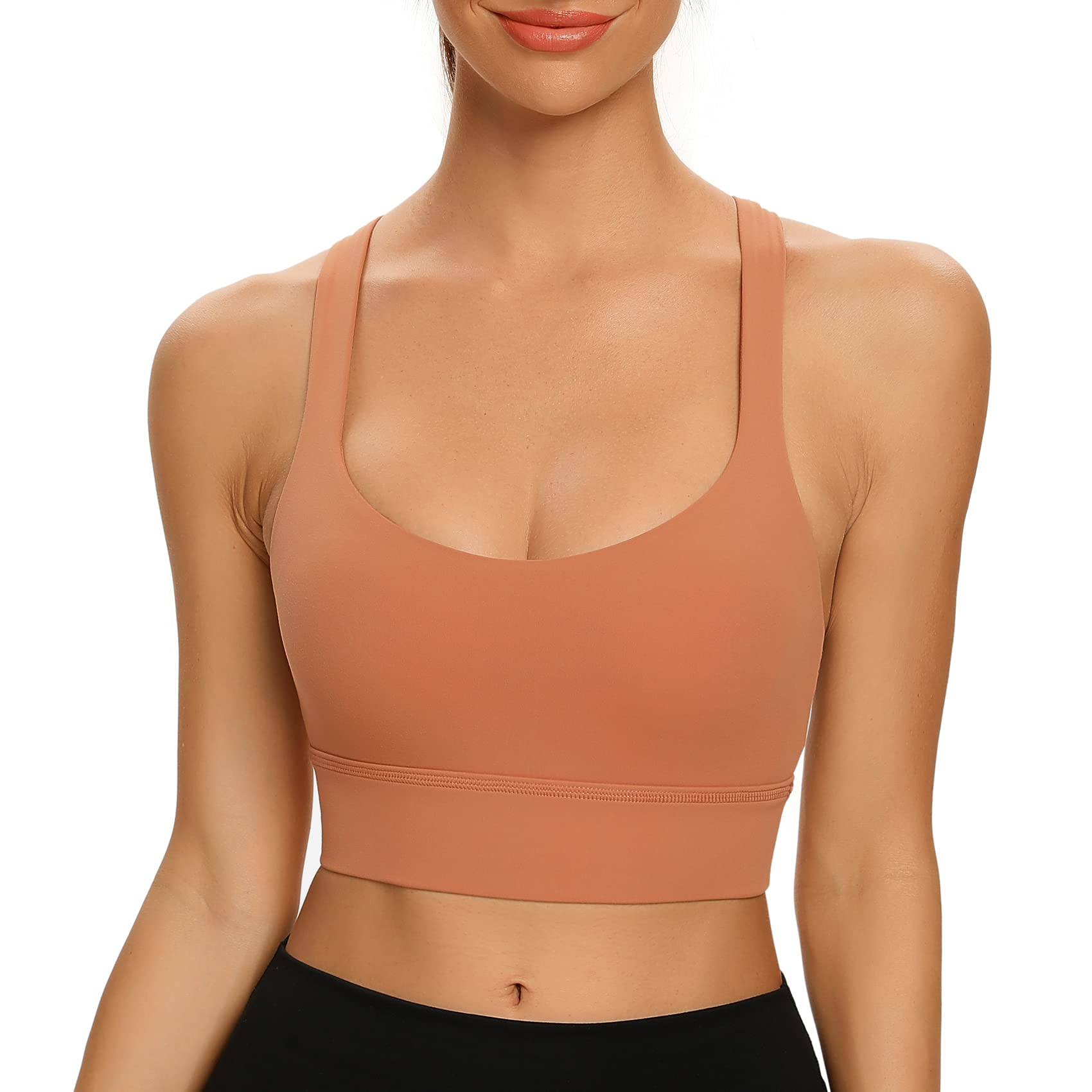 Lemedy Women's Cross Back Sports Bra - High Support Fitness Yoga Top with Strappy Longline Design - Perfect for Workouts, Running, Yoga & Gym