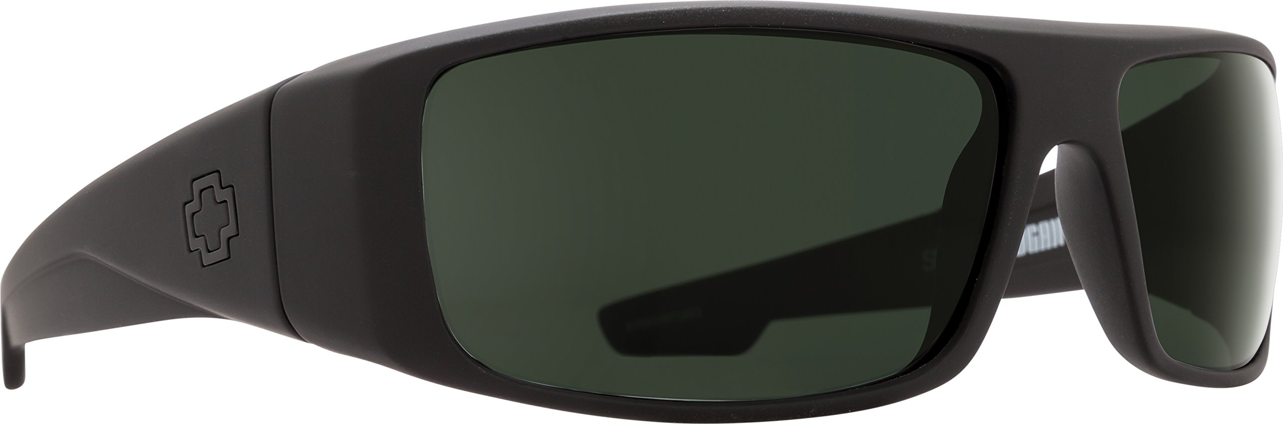 Spy Optic Logan Polarized Wrap Sunglasses - Soft Matte Black, Happy Gray & Green Polar Lens - UV Protection for Outdoor Sports, Driving & Beach Activities