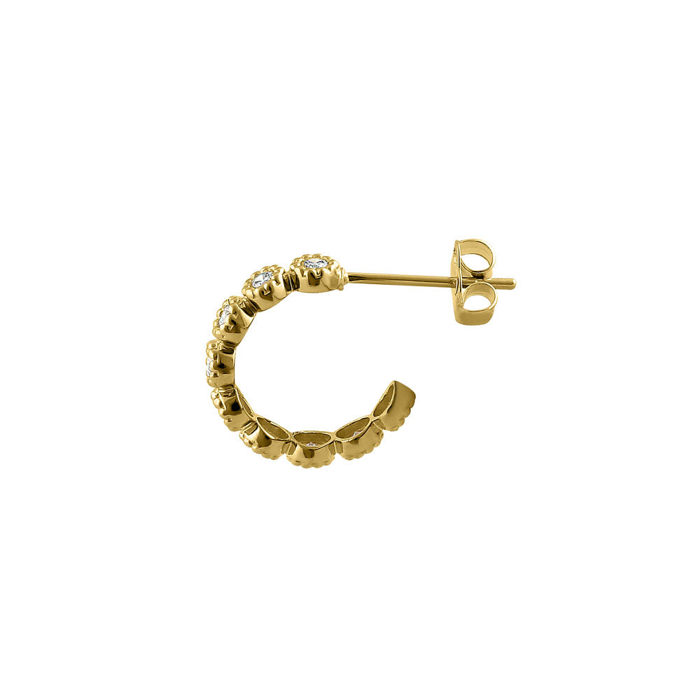 14K Yellow Gold CZ Stud Earrings for Women - Elegant Half Loop Design, Perfect for Gifts, Parties & Everyday Wear