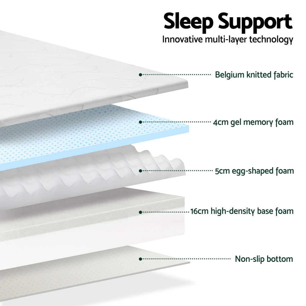 Belle Cool Gel Memory Foam Mattress 25cm Thick King Single - Premium Comfort for Hot Sleepers, Pressure Relief & Back Support - Perfect for Bedroom, Guest Room & Dorm Use