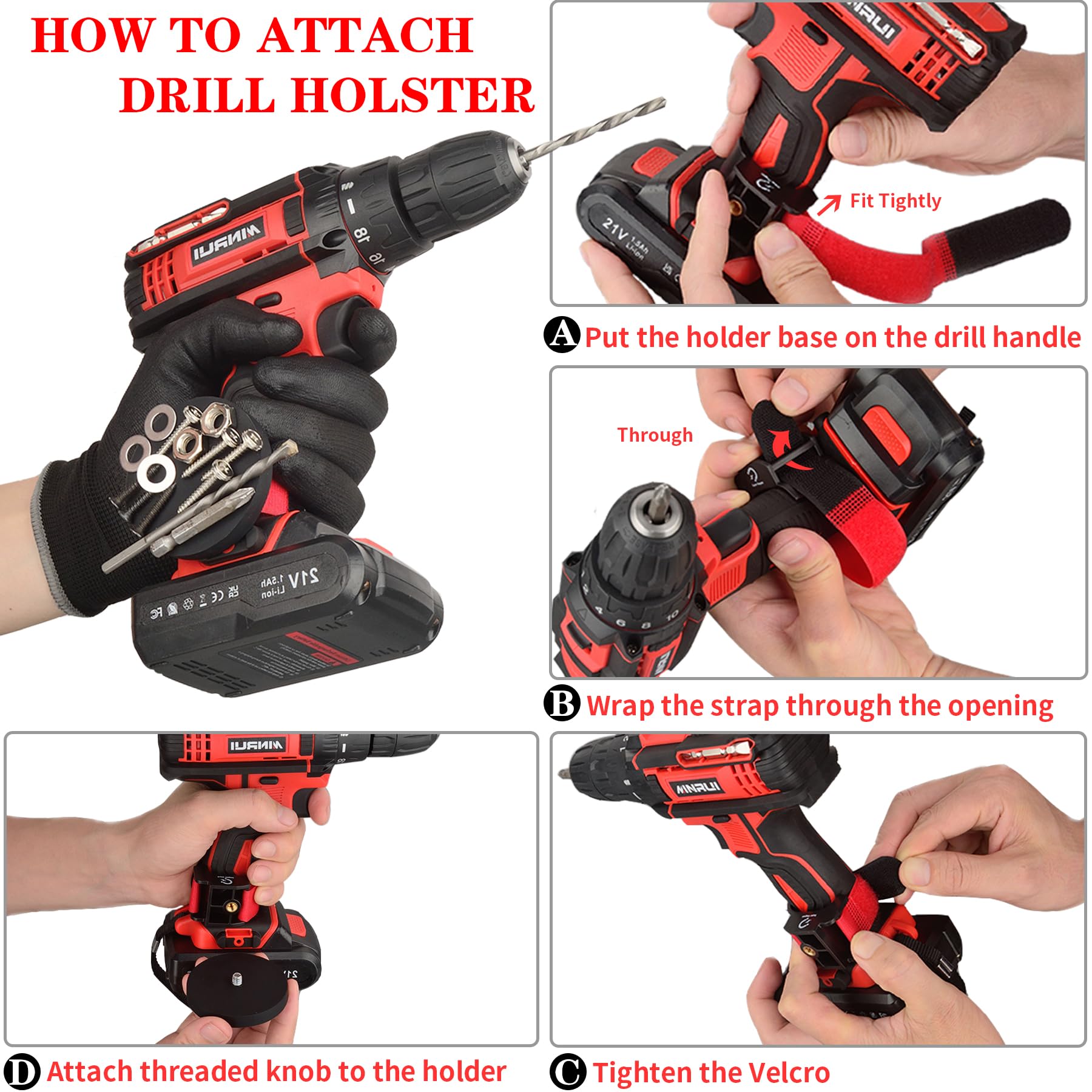MUTUACTOR Heavy Duty Magnetic Drill Holder - Quick Release Magnetic Tool Holster for Cordless Drills, Impact Wrench, Screws, Bits & Nails (1 Set) | Perfect for Workshop, Garage & Construction Site Organization