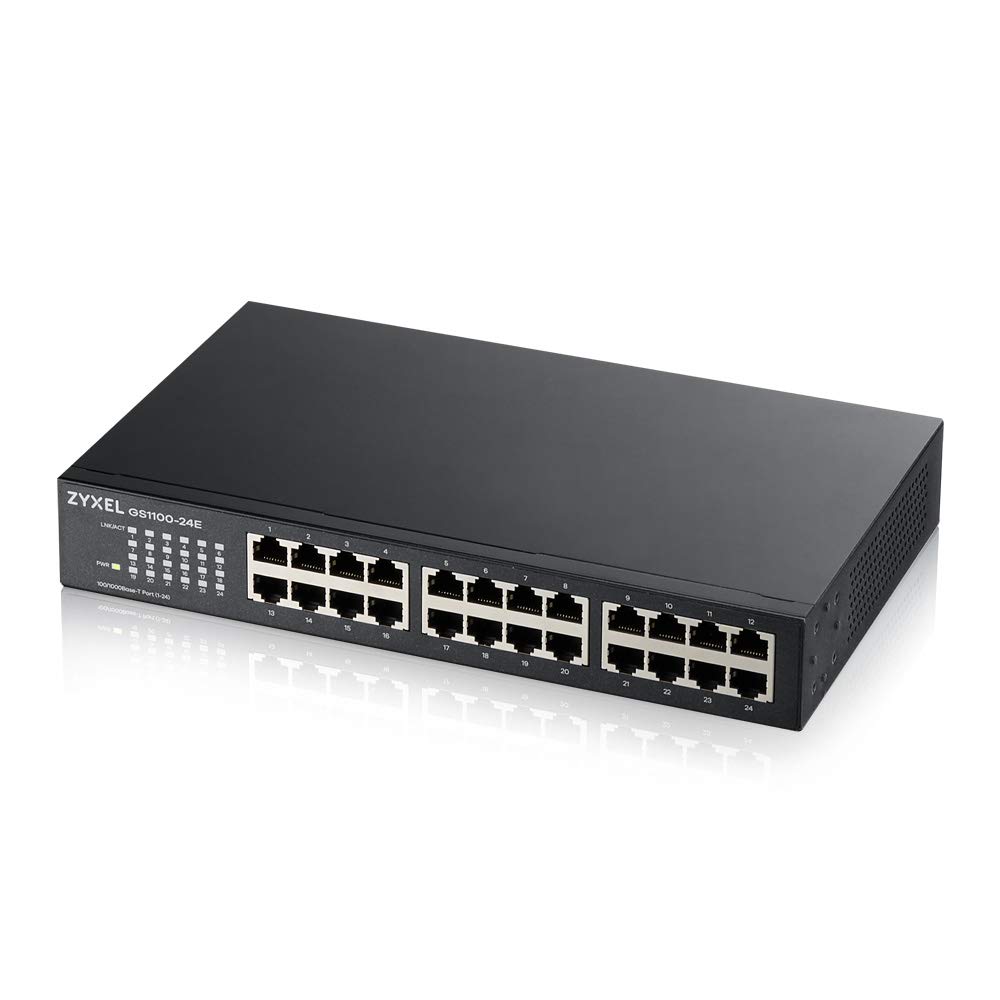 Zyxel 24-Port Gigabit Ethernet Unmanaged Switch - Fanless Design, Plug-and-Play, Desktop/Rack Mount | Ideal for Home Office, Small Business & Gaming Setup [GS1100-24E-GB0101F]