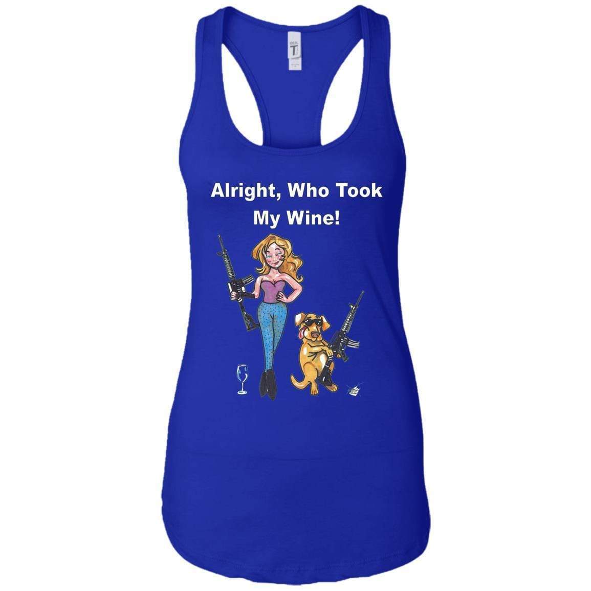 WineyBitches.co Who Took My Wine Racerback Tank Top - Funny Wine Lover Shirt with White Lettering - Perfect for Wine Tasting Parties & Girls Night Out