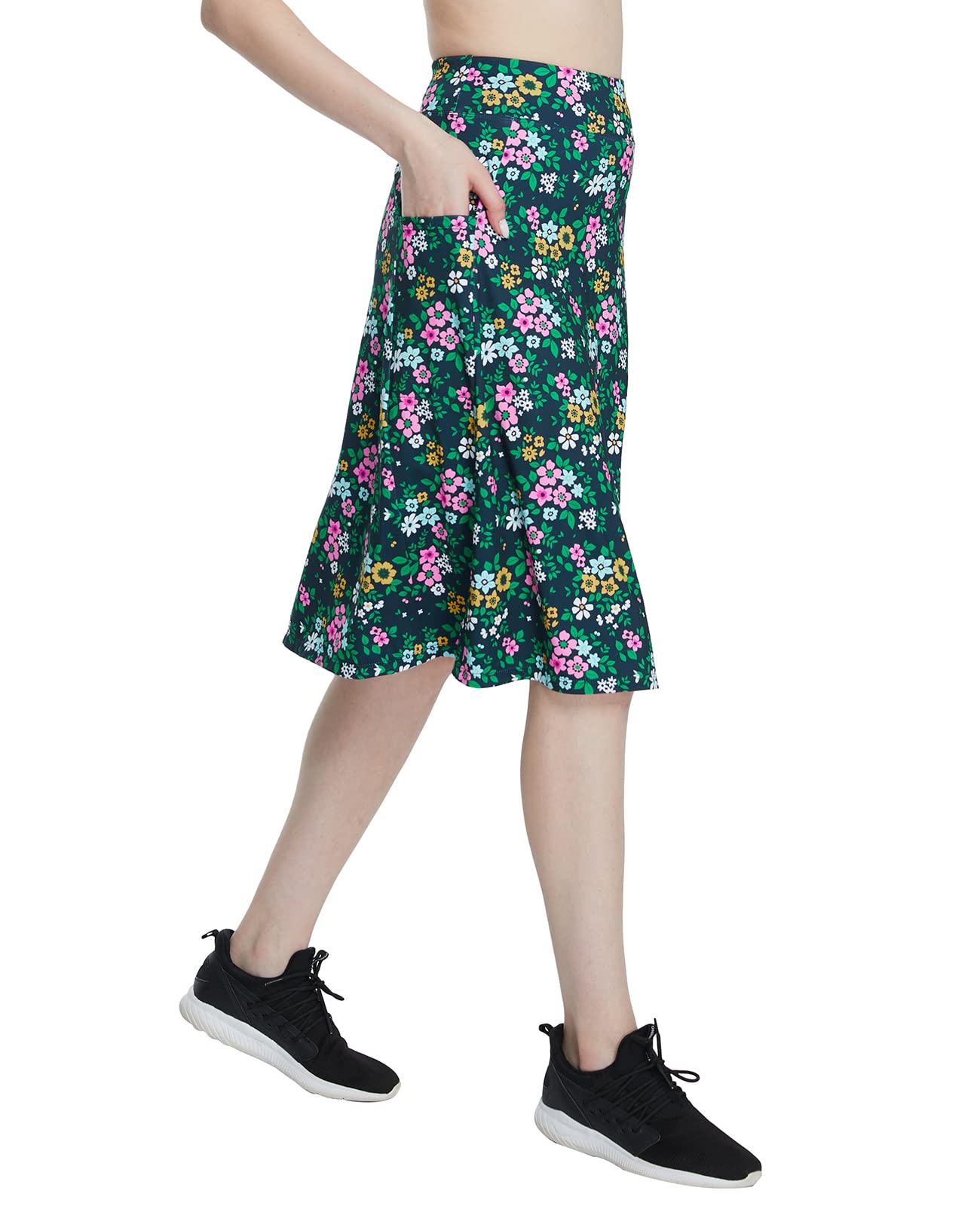 Cityoung Women's High Waist Knee-Length Golf Skorts with Pockets - Athletic Midi Skirt with Built-in Shorts for Golf, Tennis & Casual Wear