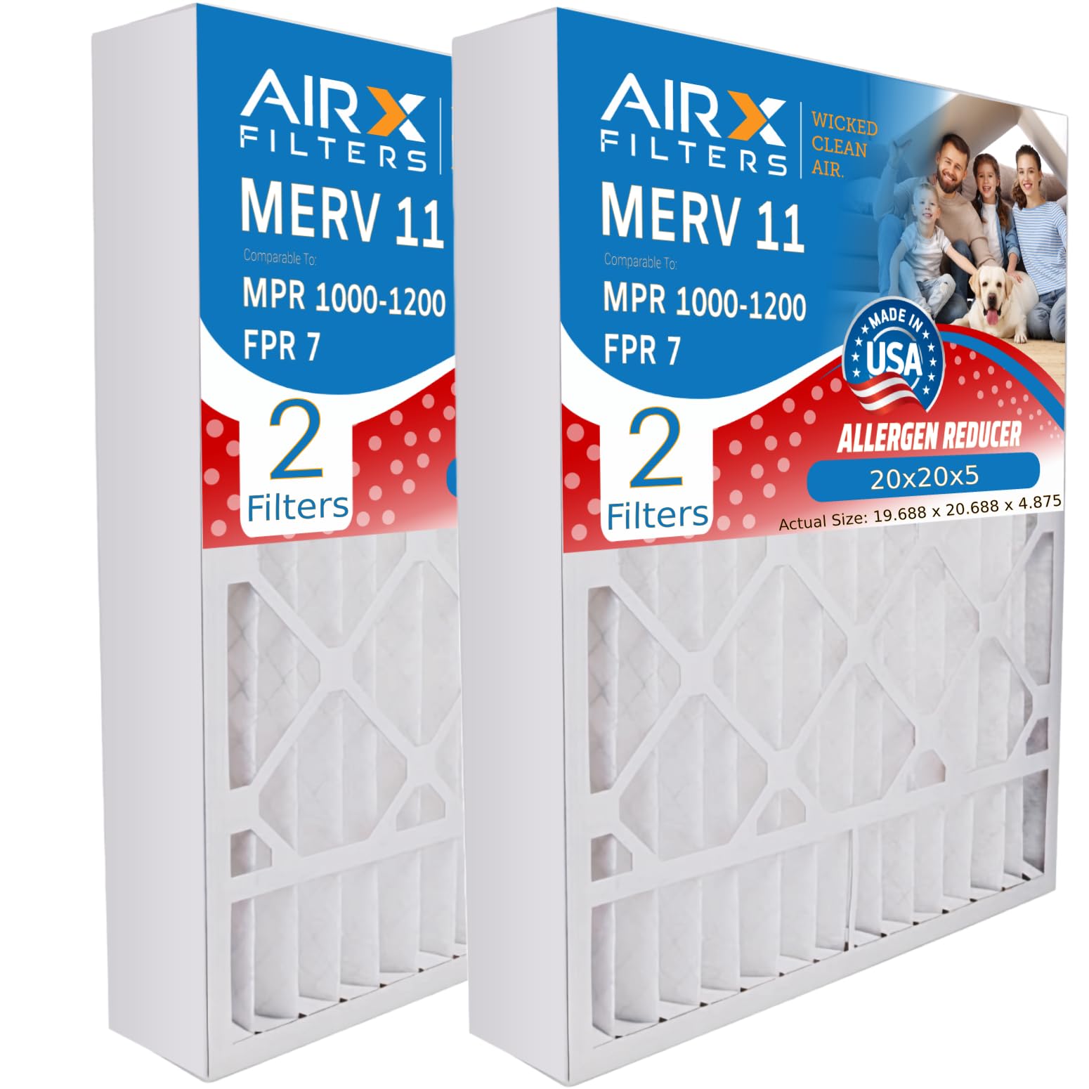 20x20x5 MERV 11 Air Filter 2-Pack - Compatible with Air Bear 259112-103 Furnace Filters | High-Efficiency Dust & Allergen Reduction for Home HVAC Systems | Perfect for Allergy Sufferers & Pet Owners