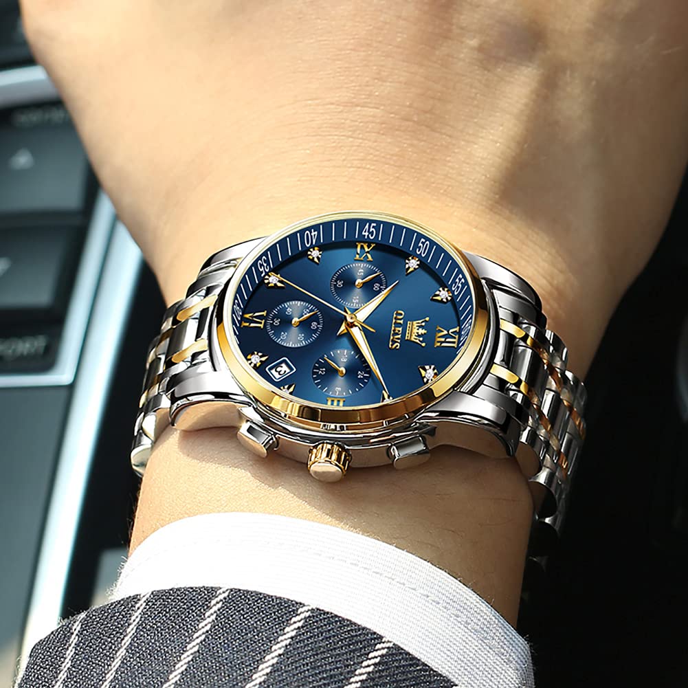 OLEVS Men's Multifunction Watch - Stainless Steel Chronograph with Date, Waterproof & Luminous Dial, Classic Wristwatch for Business, Casual & Outdoor Activities