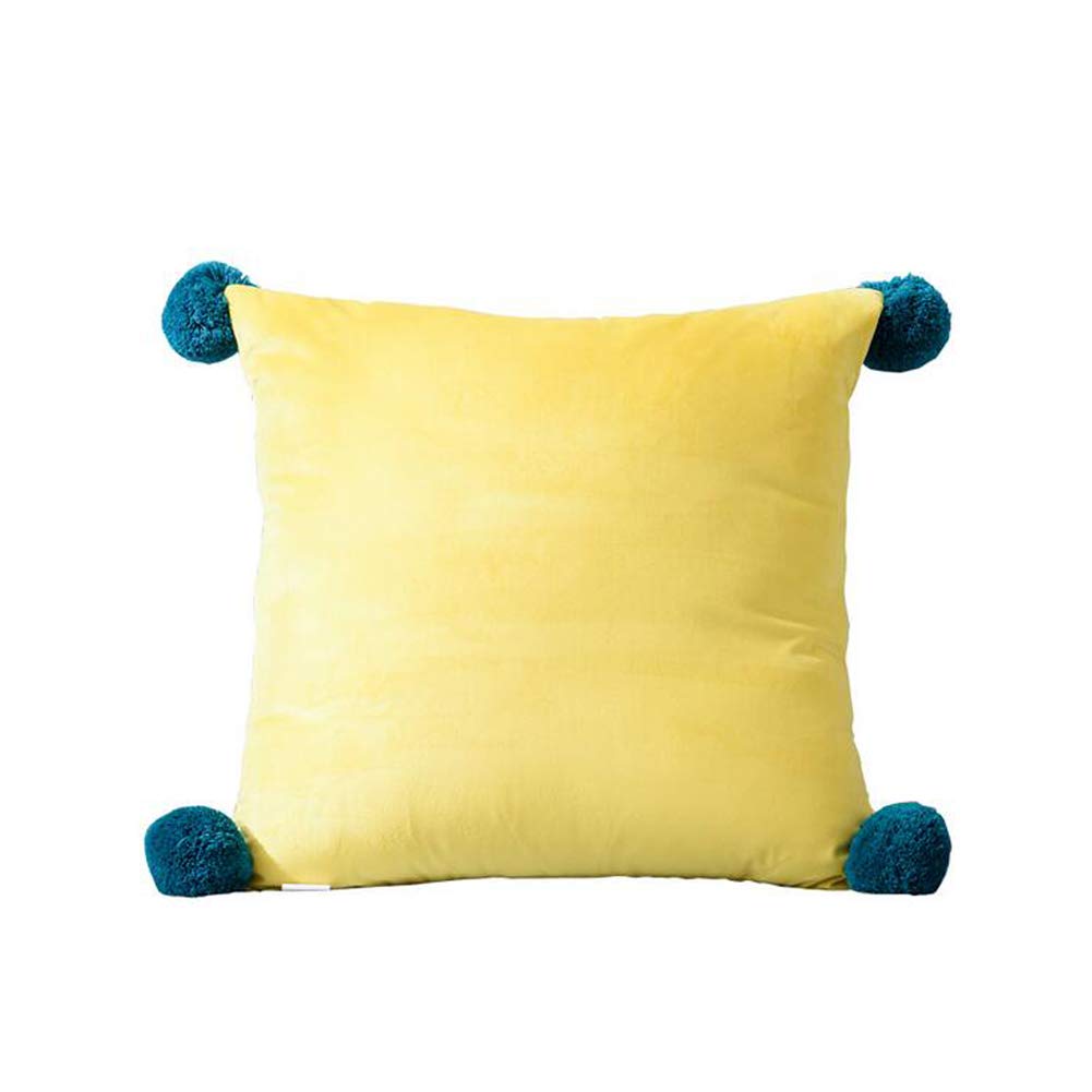 Decorative Waist Lumbar Throw Pillow - Square/Rectangle/Triangle Pom-pons Cushion Cover with Insert for Sofa, Bed & Home Decor (Yellow, 18x18 Inch) - Perfect for Living Room, Bedroom & Nursery Accents