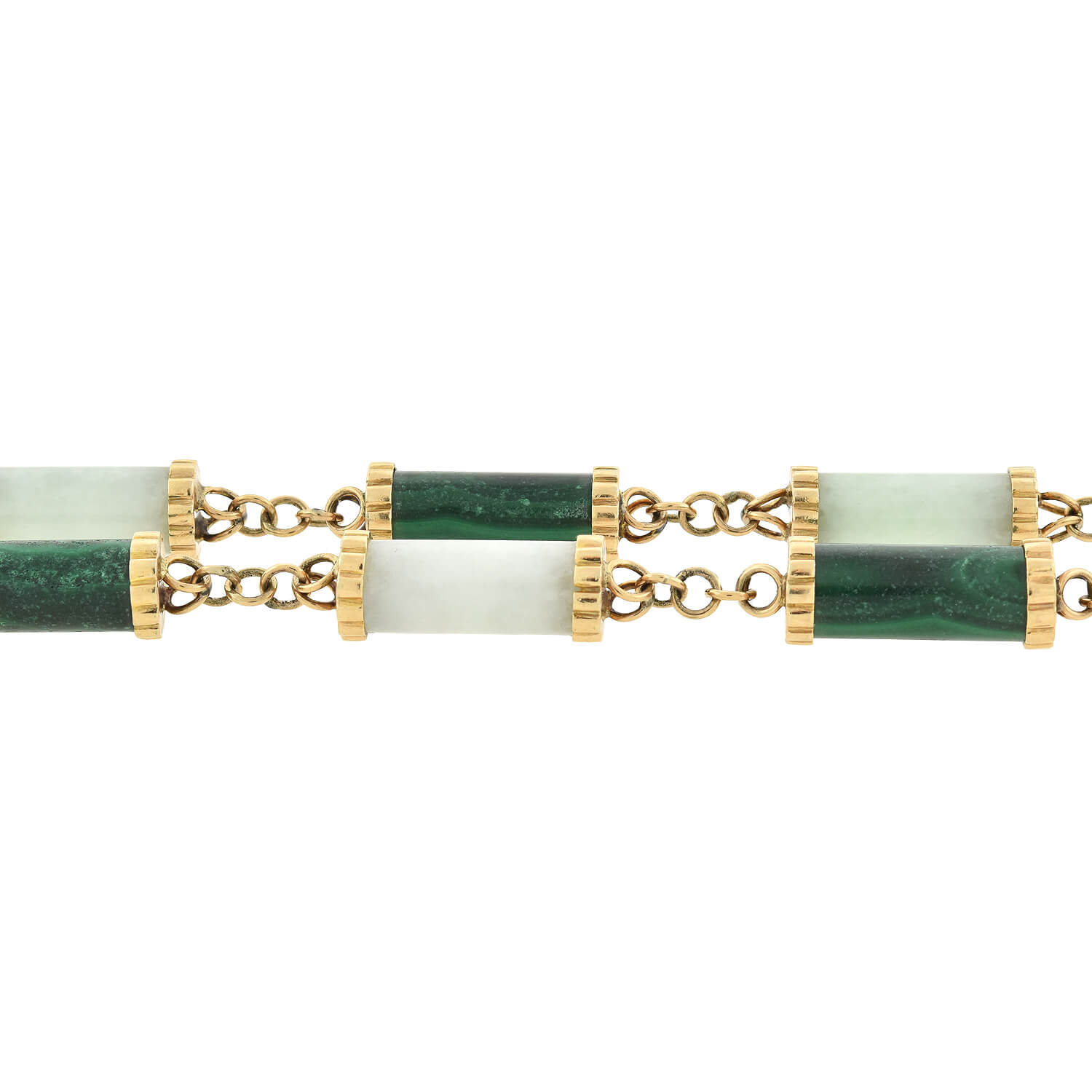 Vintage 14K Gold Nephrite Jade & Malachite Beaded Link Necklace - 35 Inch Elegant Statement Jewelry for Women, Perfect for Weddings, Parties and Special Occasions