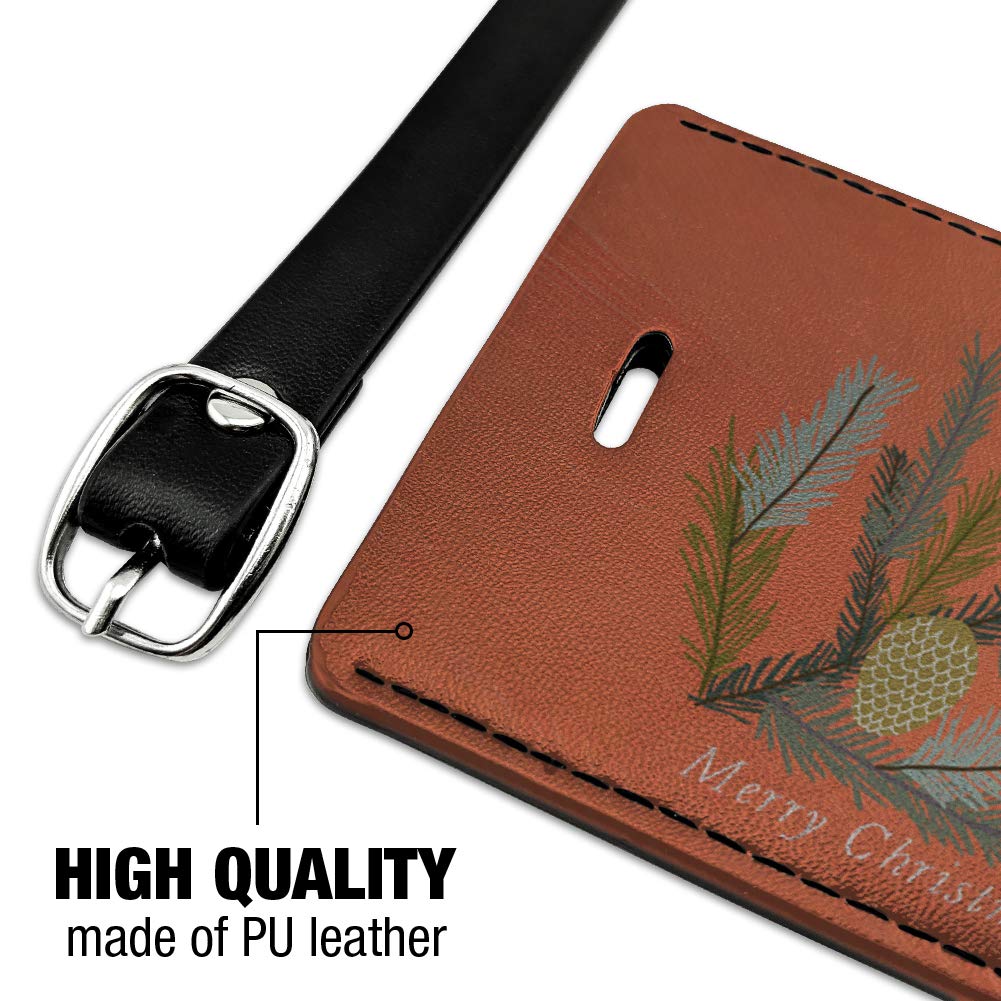 Christmas Pinecone Rectangle Leather Luggage Tag - Personalized Carry-On ID Tag for Travel Bags - Perfect Holiday Gift for Frequent Travelers