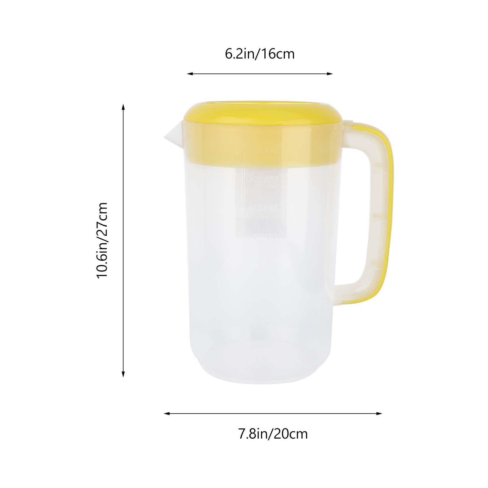 Housoutil 1 Gallon (4L) Plastic Water Pitcher with Lid - Shatterproof Drink Jug for Hot & Cold Beverages, Lemonade, Juice, Iced Tea - BPA-Free Large Capacity Carafe for Home, Office, Parties (Yellow)