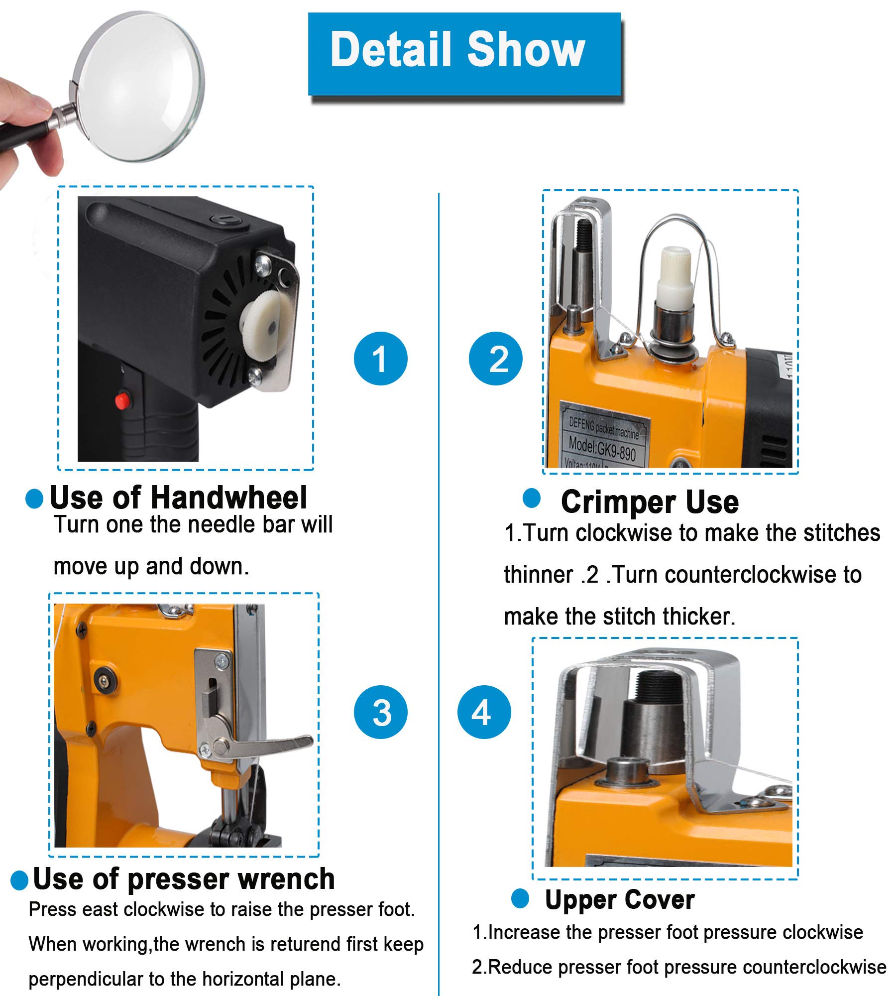 GK9-890 Industrial Bag Closer Machine | 110V Electric Bag Sealing & Stitching Machine | 190W High-Speed Handheld for Woven/Snakeskin/Paper Bags | Perfect for Packaging, Shipping & Retail Operations