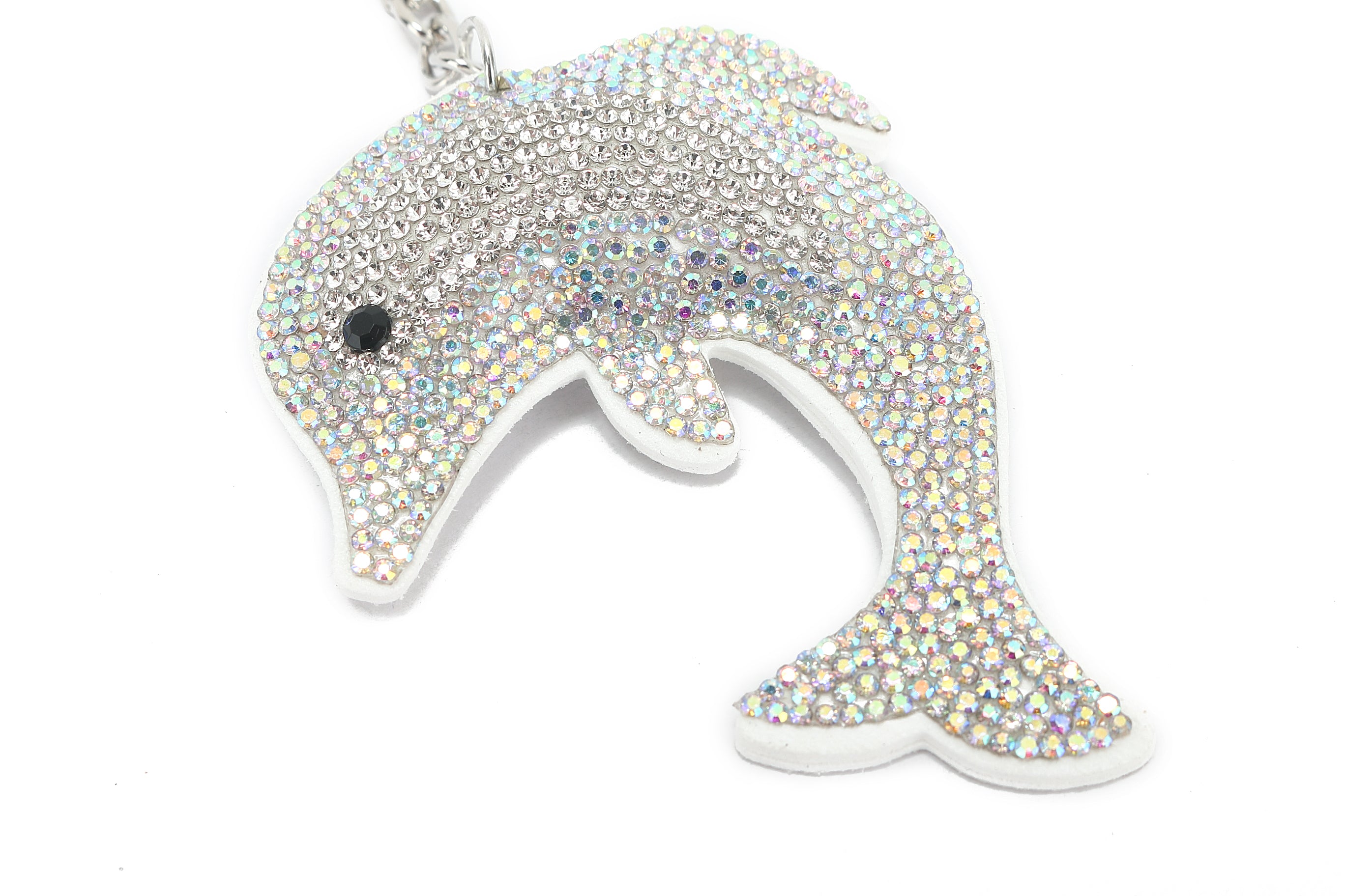 Crystal Dolphin Bag Charm - Elegant White Dolphin Pendant for Handbags, Backpacks & Keychains - Perfect Gift for Animal Lovers & Beach Enthusiasts