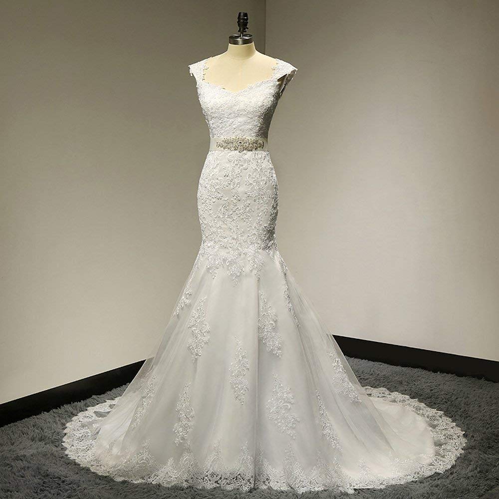 Elegant White Lace Mermaid Wedding Dress for Women - Off Shoulder Formal Bridal Gown Size 8 | Perfect for Beach Weddings, Vow Renewals & Romantic Photoshoots