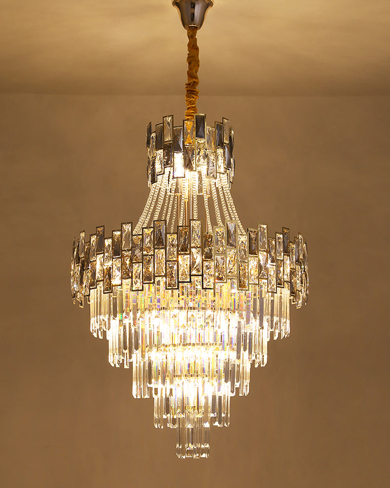 Merlin Massive Tiered Crystal Chandelier - Elegant Lighting Fixture for Dining Room, Foyer & Luxury Home Decor | Dimmable LED Chandelier for Wedding Venues & Ballrooms