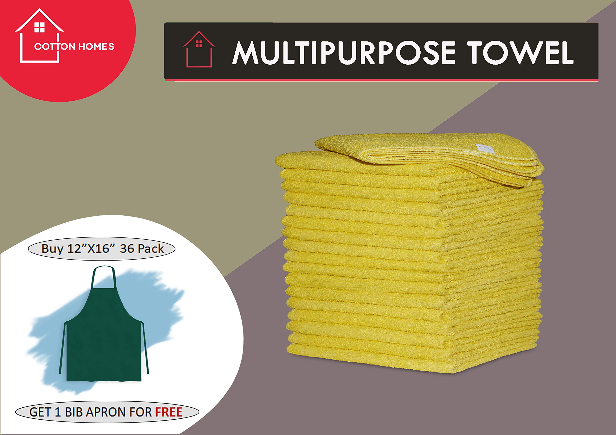 12x16 Inch Multipurpose Cleaning Towels (36-Pack) - 100% Premium Cotton & Microfiber Blend, Eco-Friendly Yellow Cleaning Rags for Kitchen, Bathroom, Car, Hotel, Spa, Gym & Salon Use