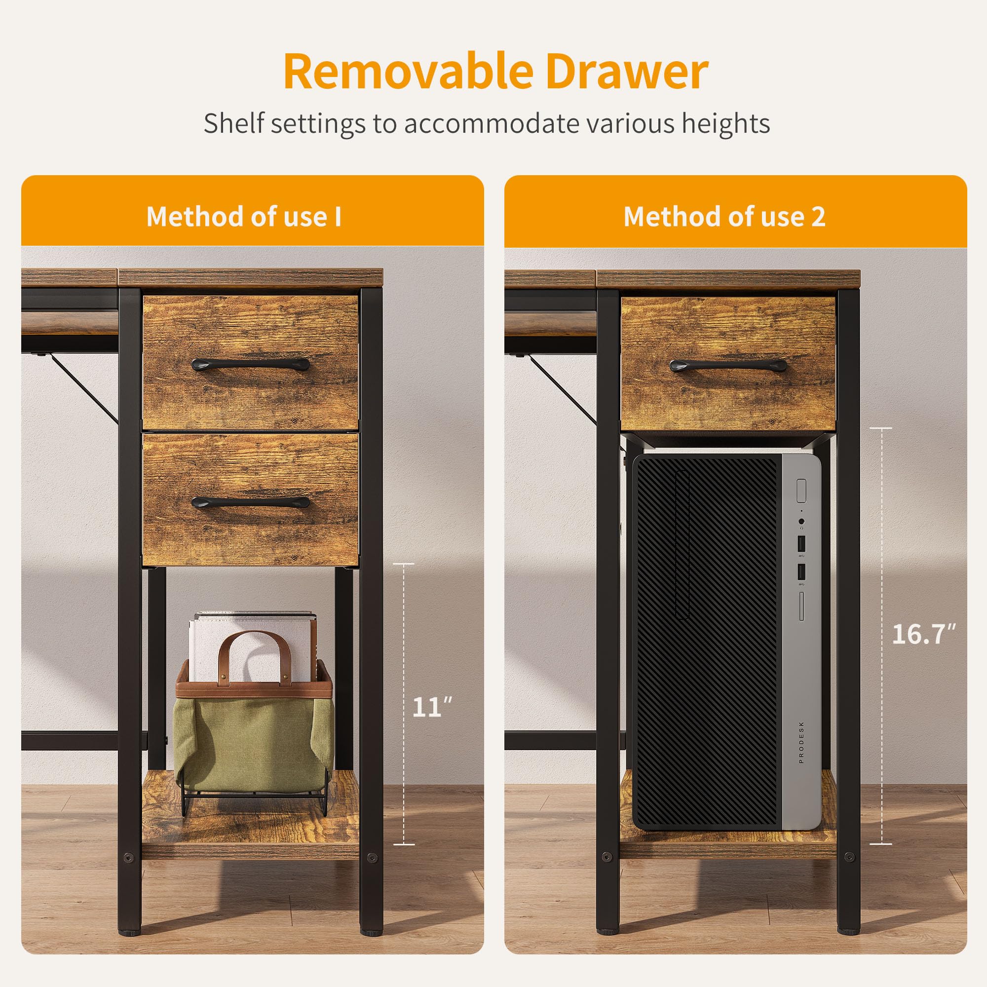 CubiCubi 47 Inch Small Computer Desk with 2 Drawers - Home Office Desk, Study Writing Table in Rustic Brown - Perfect for Small Spaces, Dorm Rooms & Home Offices