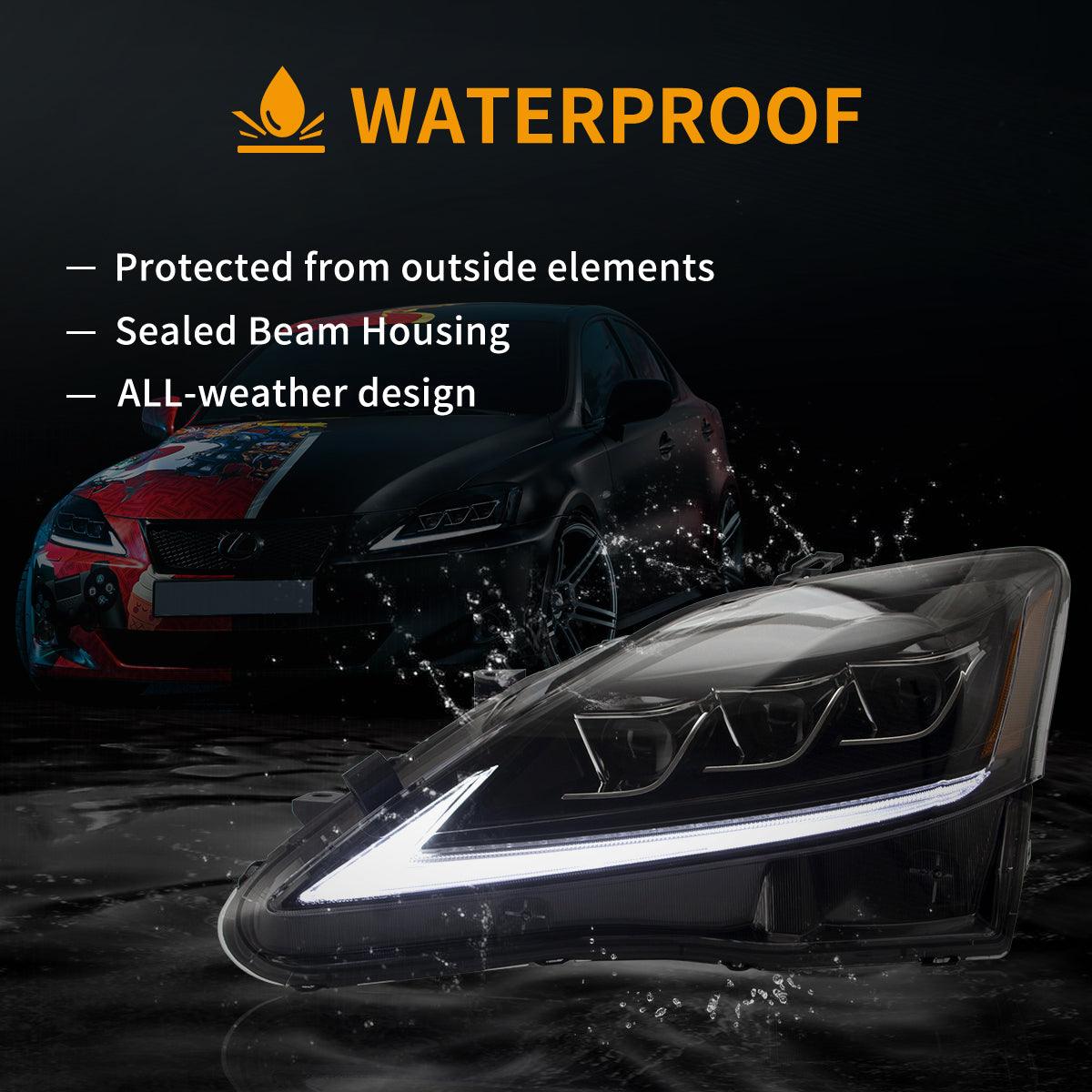 LED Headlight Assembly Matrix Projector Black Compatible with 2006-2012 Lexus IS250 IS250C IS350 IS220d & 2008-2014 ISF (XE20) - Upgrade Your Night Driving Safety & Style