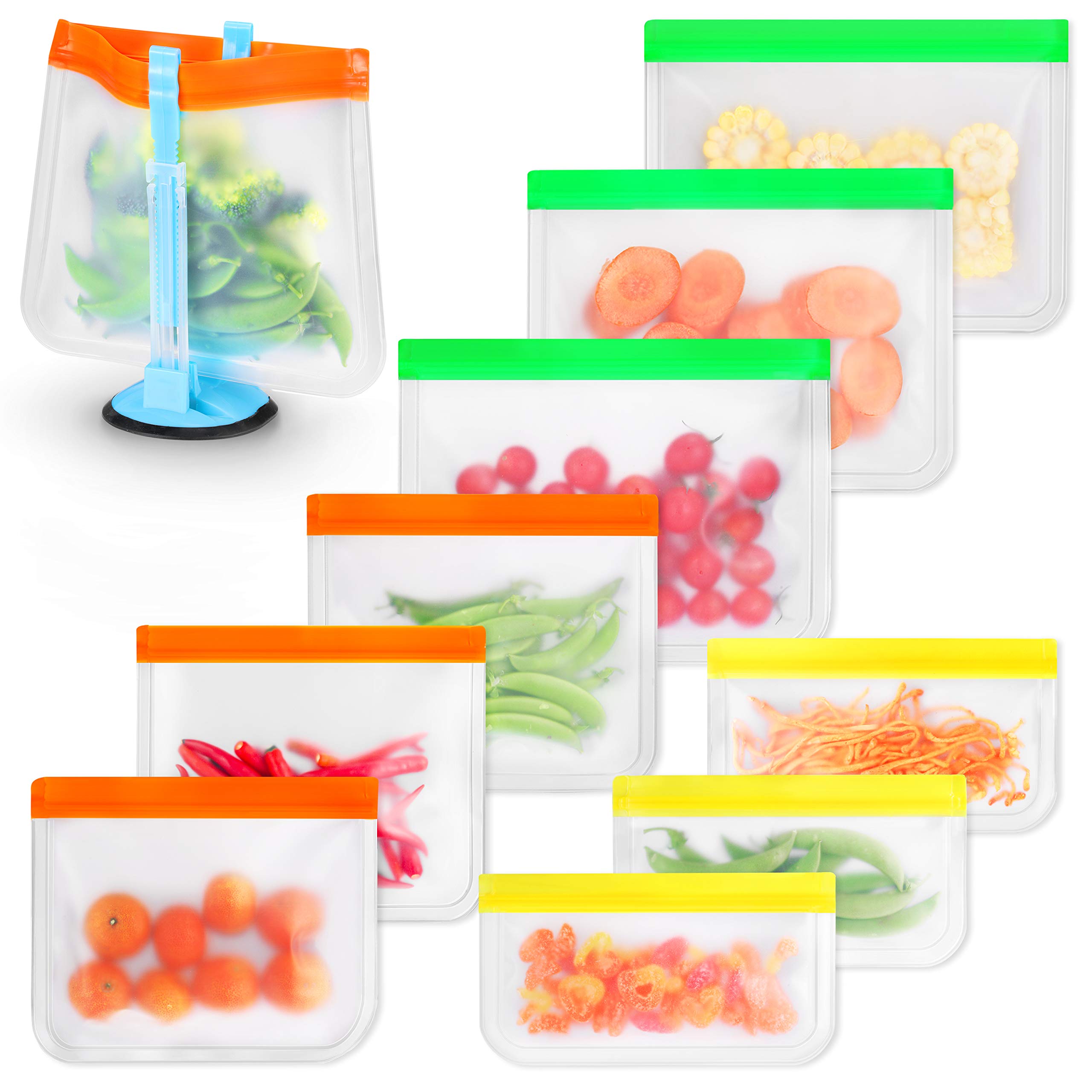 9 Pack Reusable Freezer Bags - Food Grade Eco-Friendly Sandwich & Lunch Storage Bags with Easy Seal Zip | Leakproof for Meal Prep, Freezing & On-the-Go Snacks