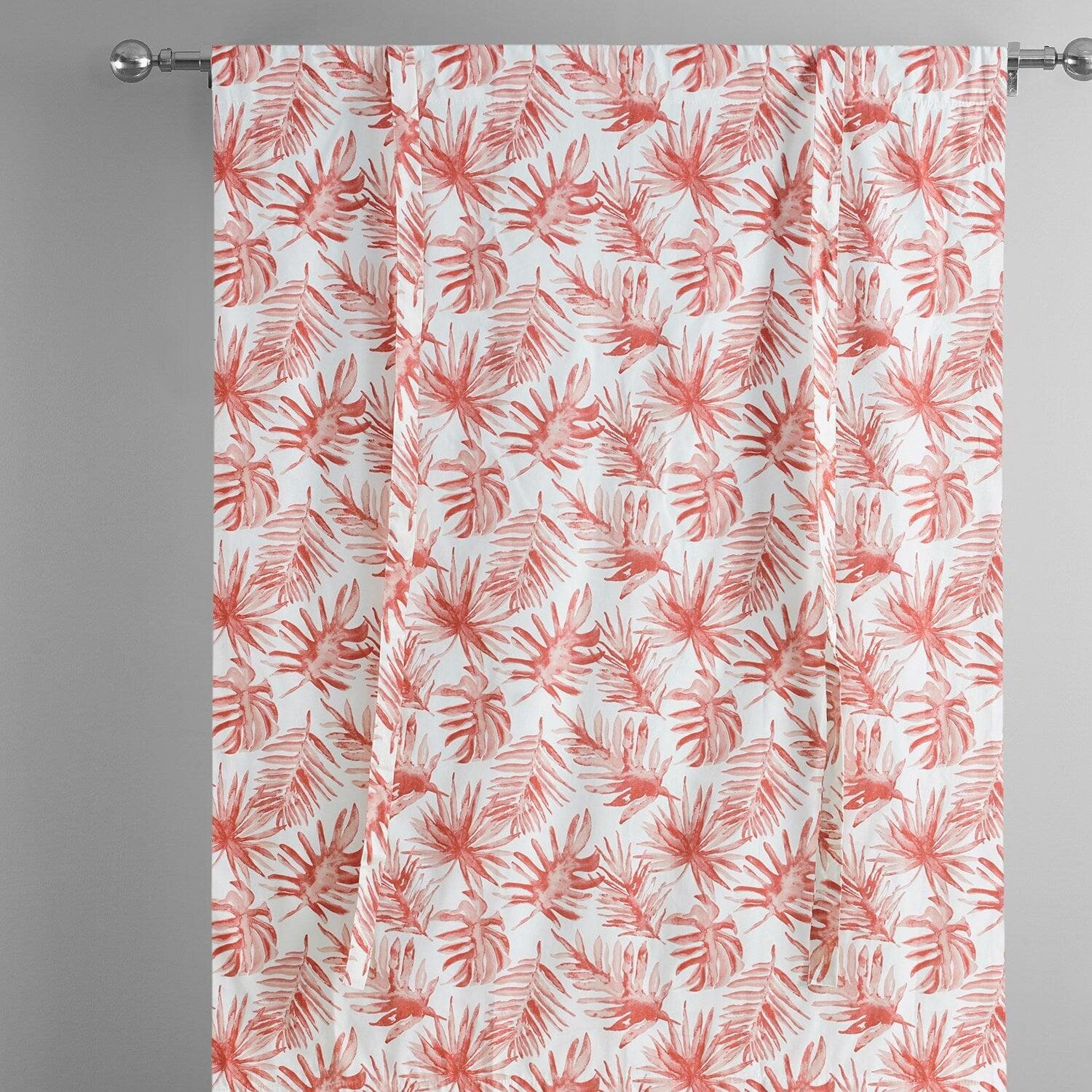 Artemis Rust Floral Printed Cotton Blackout Window Curtains - Elegant Room Darkening Tie-Up Shades for Bedroom, Living Room & Nursery