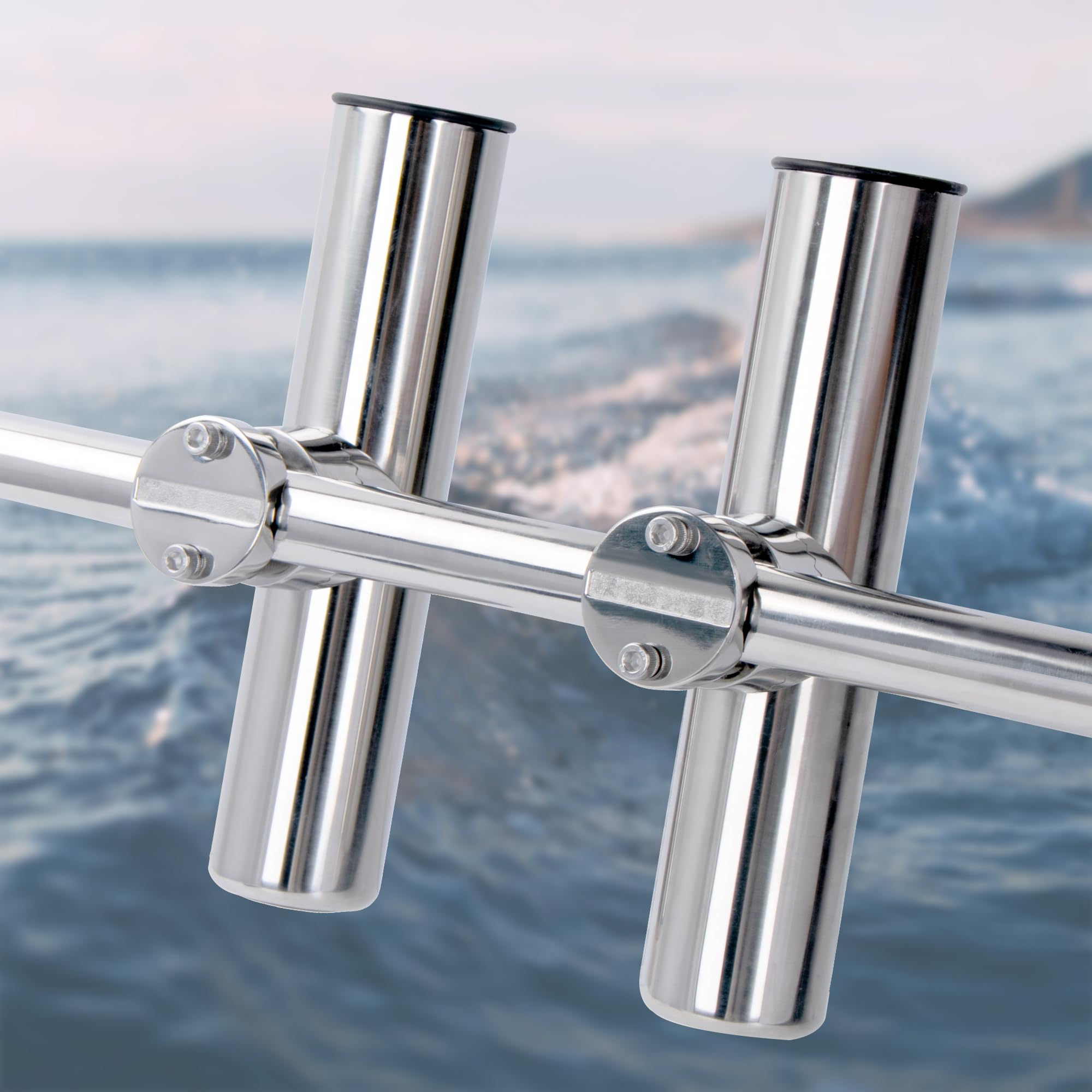 2 Pack Stainless Steel Fishing Rod Holders for Boat Rail Mount - Heavy Duty Clamp-On Rod Holder for Marine, Fishing, Pontoon & Jon Boats - Perfect for Saltwater & Freshwater Fishing Trips