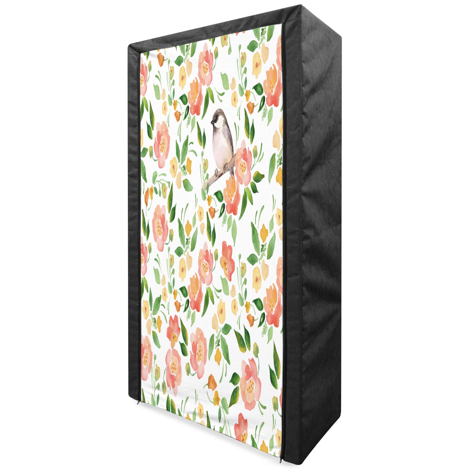 Ambesonne Floral Portable Fabric Wardrobe - Vintage Inspired Flower Petals & Birds Design, 33.5