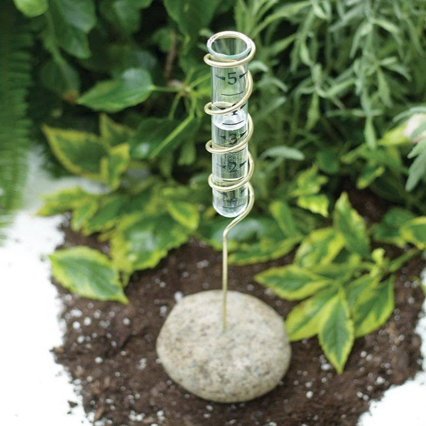 Accurate Standing Brass Spiral Rain Gauge - Outdoor Weather Measurement Tool for Garden, Lawn & Backyard