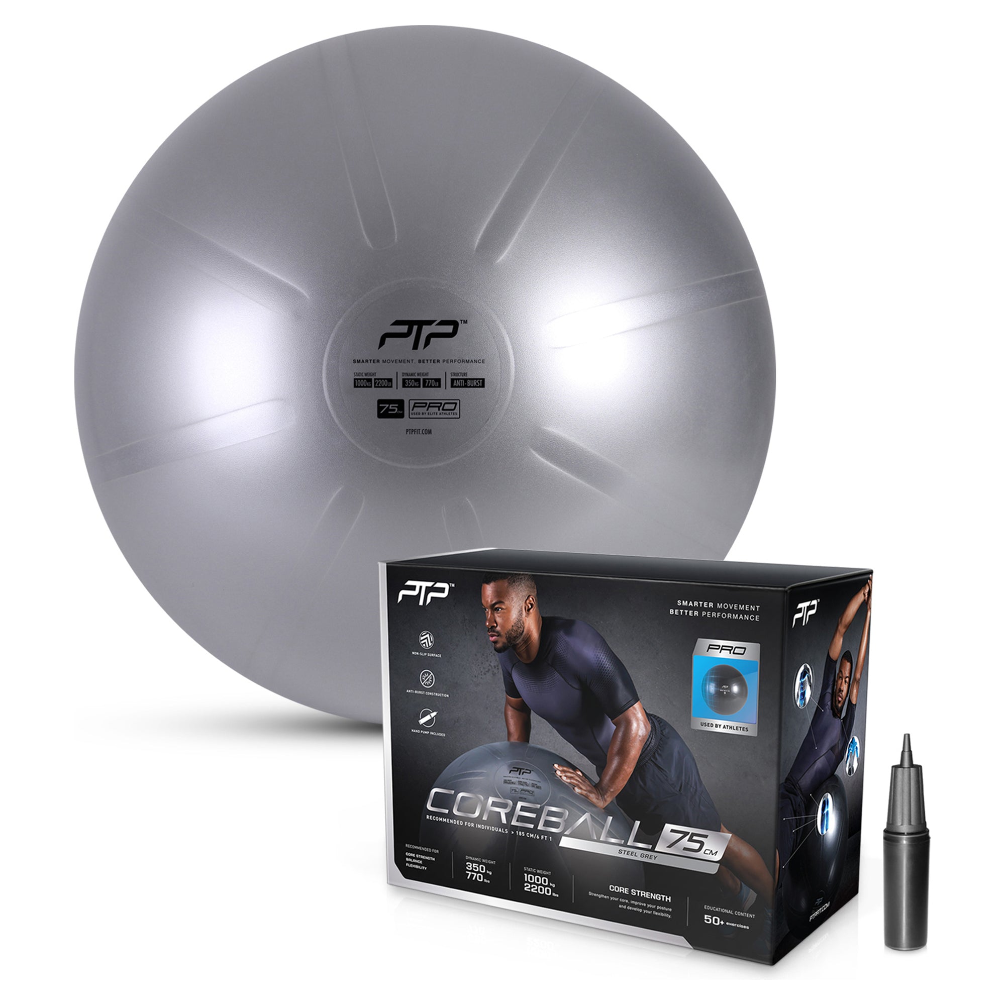 75cm Coreball with Pump - High Bounce Exercise Ball for Fitness, Yoga & Core Workouts - Perfect for Home Gym, Pilates & Physical Therapy