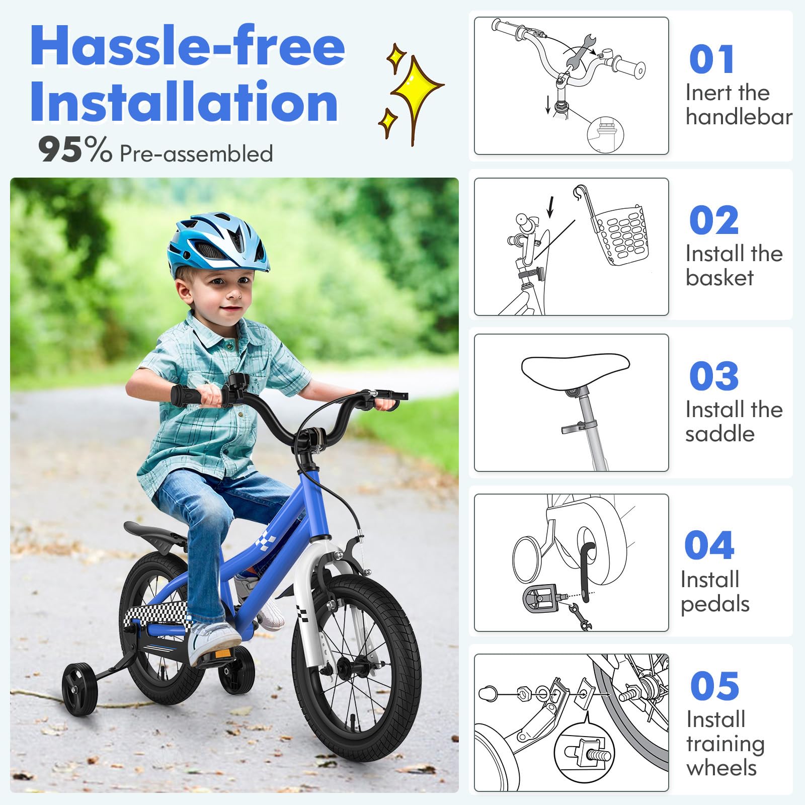 COSTWAY 12 14 16 18 Inch Kids Bike for Boys & Girls Ages 3-8 | Toddler Bicycle with Removable Training Wheels, Dual Hand Brake & Coaster Brake, Front Basket & Bell | Perfect for Neighborhood Rides, Park Adventures & Learning to Cycle