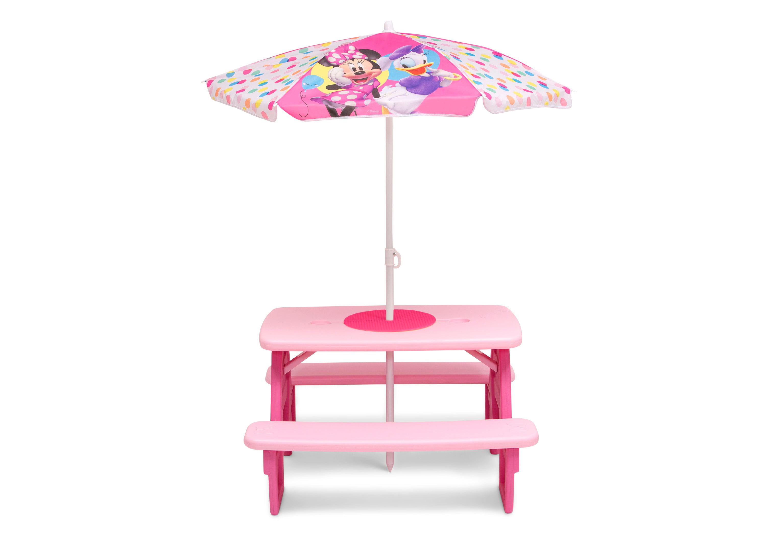 Minnie Mouse 4-Seat Kids Picnic Table with Umbrella & LEGO-Compatible Tabletop - Outdoor Play, Birthday Parties & Backyard Fun