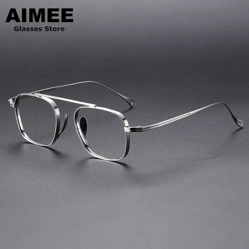Aimee Unisex Full Rim Square Double Bridge Titanium Eyeglasses Frame 9501 - Lightweight Durable Glasses for Work, Reading & Fashion