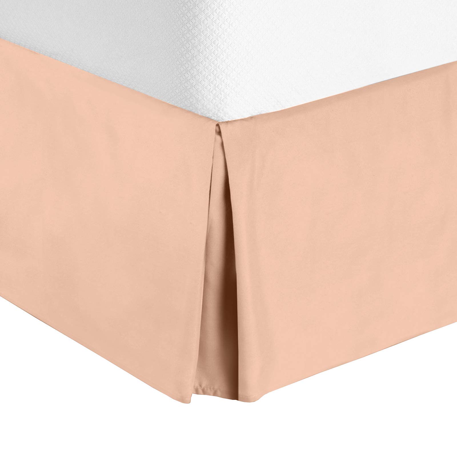 Queen Size Box Pleated Bed Skirt - 60x80 Inches, 19 Inch Drop, Easy Fit Tailored Design, 1000 Series Cotton Ruffle - Perfect for Peach-Themed Bedrooms, Guest Rooms & Luxury Hotel Beds