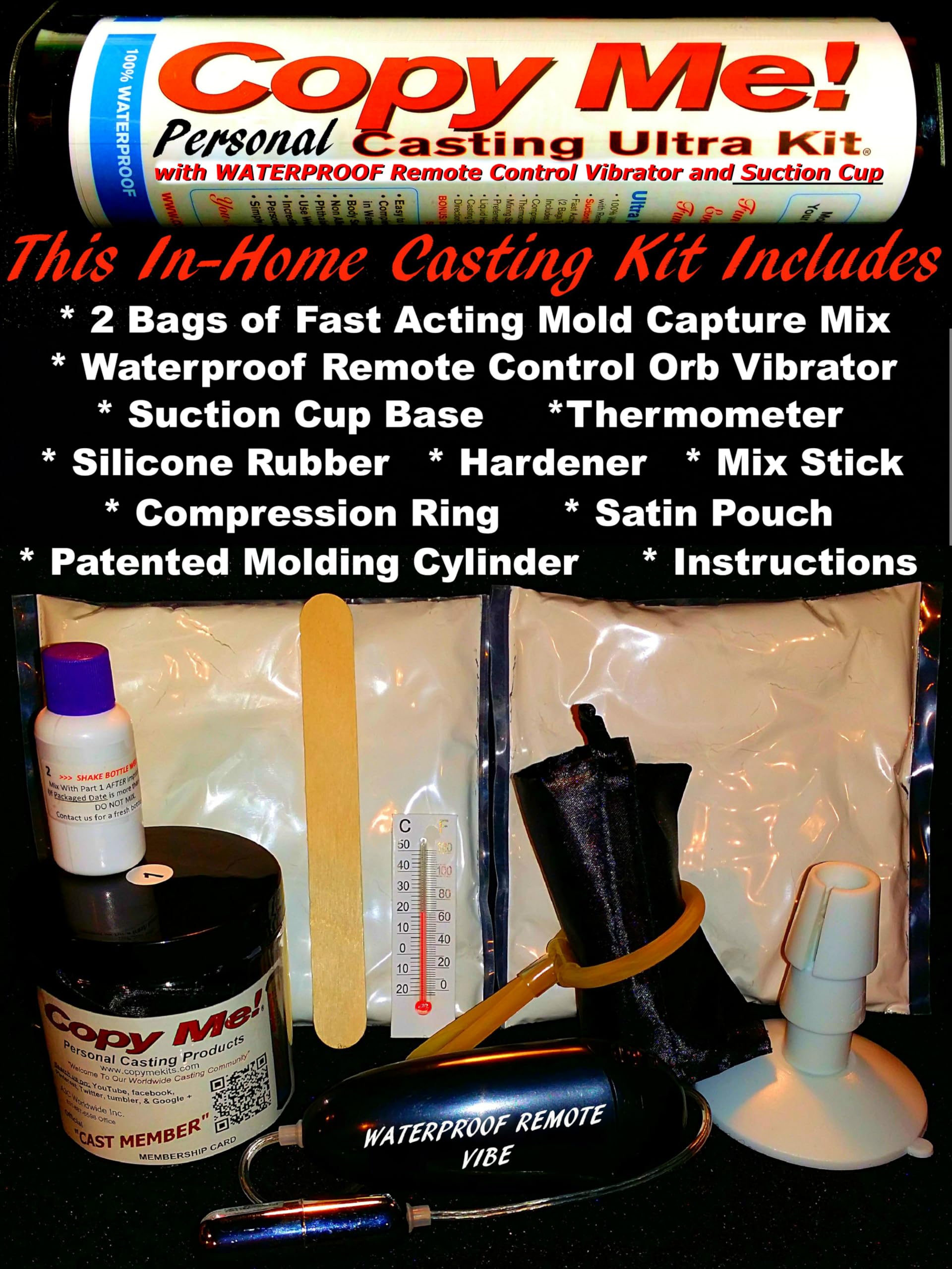 Copy Me! XXL Penis Casting Kit - 12 Inch Realistic Dildo Maker with Suction Cup & Waterproof Vibrator (Orange) - Perfect for Couples Play, Solo Pleasure & DIY Adult Toys at Home