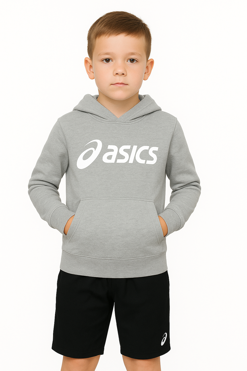 ASICS Kids Grey Fleece Hoodie - Soft & Warm Pullover for Boys & Girls - Perfect for School, Sports & Outdoor Activities