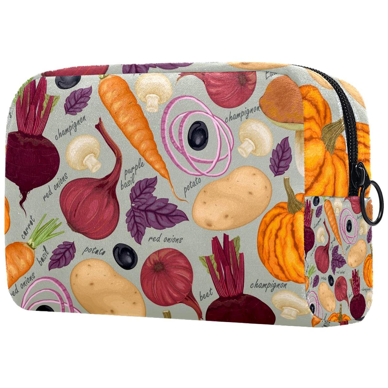 Hand Drawn Vegetable Cosmetic Bag for Women - Travel Makeup Organizer for Girls
