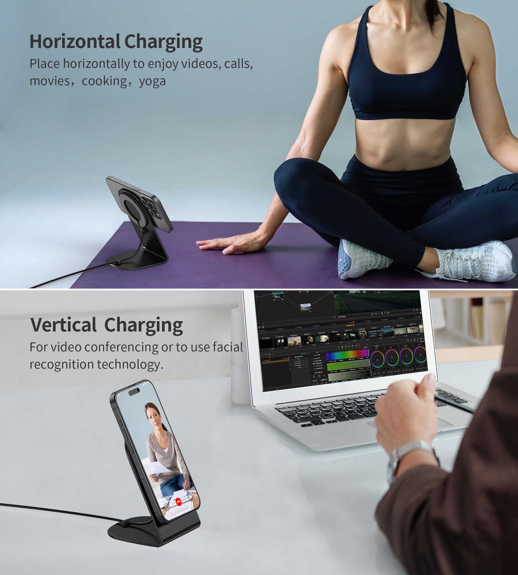 15W Fast Magnetic Wireless Charger Stand for iPhone 16/15/14/13/12 Pro Max/Mini & AirPods | MagSafe-Compatible Charging Pad with 20W USB-C PD Adapter | Perfect for Home, Office & Travel (Black)
