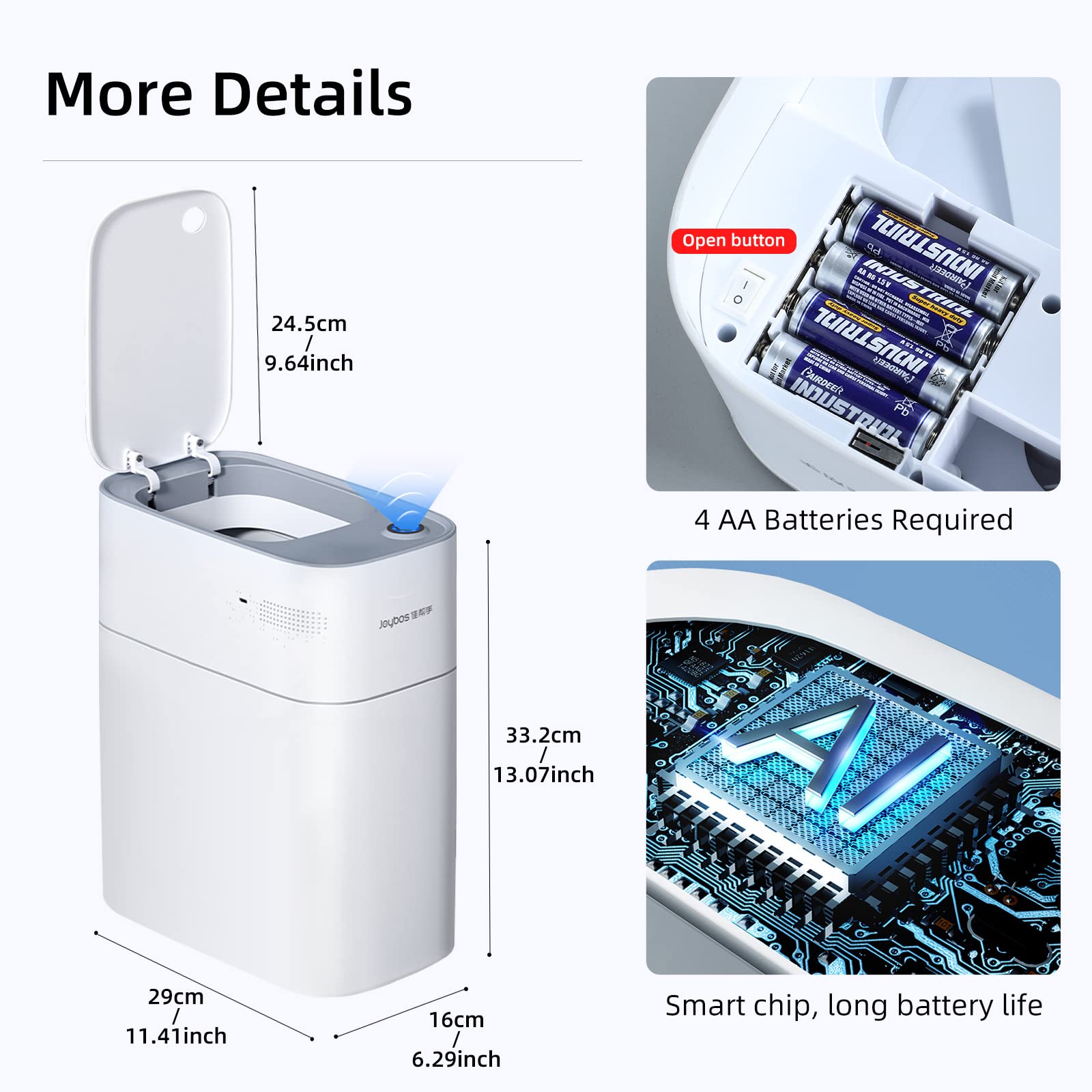 MOPALL 3.5 Gallon Motion Sensor Trash Can with Lid - Automatic Touchless Bathroom Garbage Bin, Waterproof Plastic, Narrow Design for Small Spaces, White - Perfect for Bathrooms, Kitchens, Offices & Bedrooms