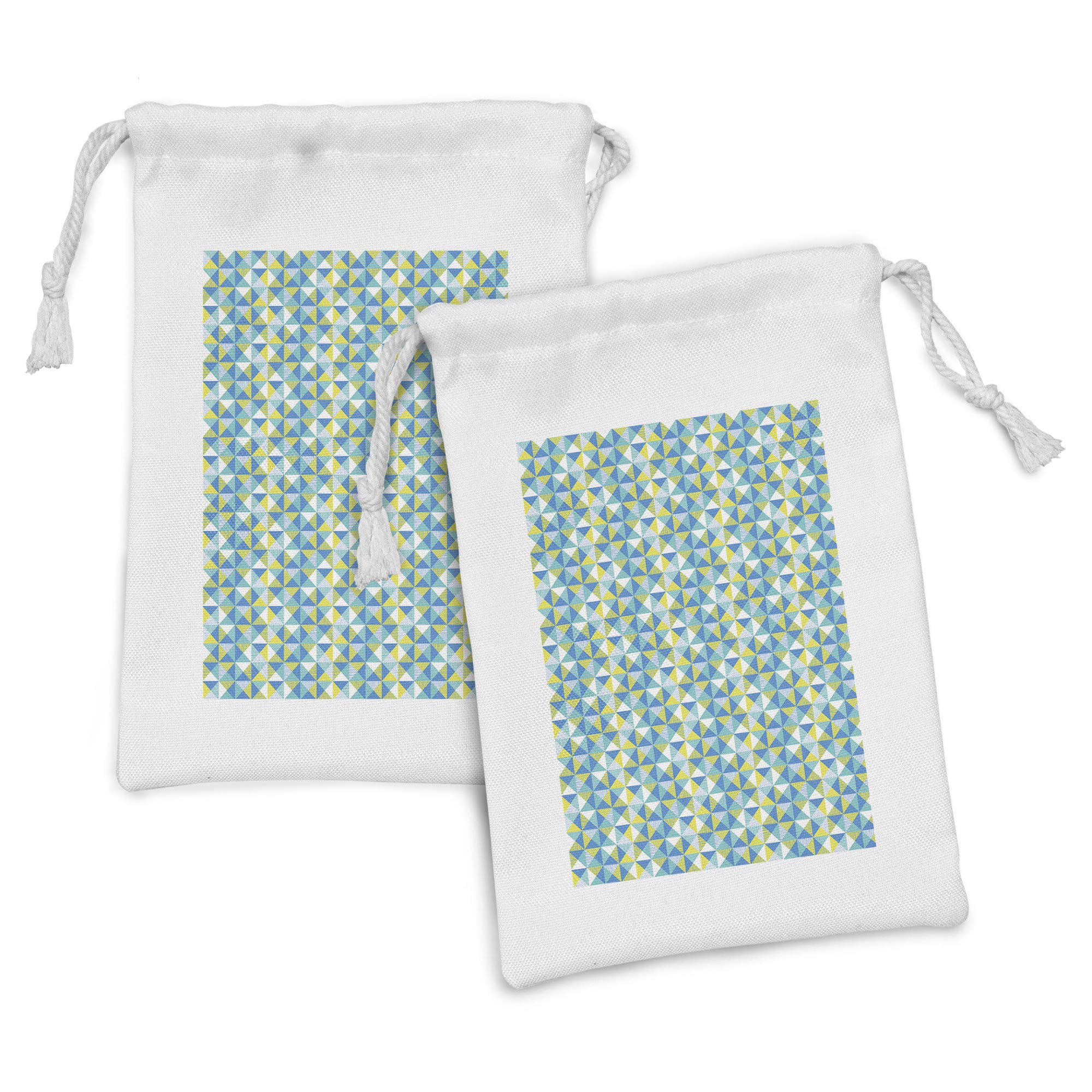 Ambesonne Geometric Fabric Pouch Set of 2 - Abstract Square Dots & Lines Design - Small Drawstring Bags for Toiletries, Makeup, Jewelry & Travel Accessories - 9