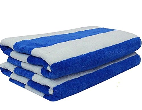 **4 Jumbo White and Blue Stripe Hotel Cabana Beach Towels - 30x60 Inch Large Pool Towels by Omni Linens - Perfect for Beach, Pool, and Spa Use**