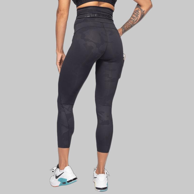 Better Bodies High Waist Leggings for Women - Black Camo Print Yoga Pants, Tummy Control Workout Leggings for Running, Gym & Lounge Wear