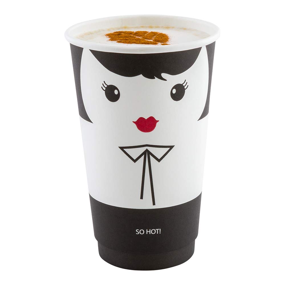 16oz Disposable Paper Coffee Cups - Leakproof & Insulated Hot Drink Cups with Matching Lids (Sold Separately) | Eco-Friendly Recyclable Black & White Design for Restaurants, Cafes & Office Break Rooms