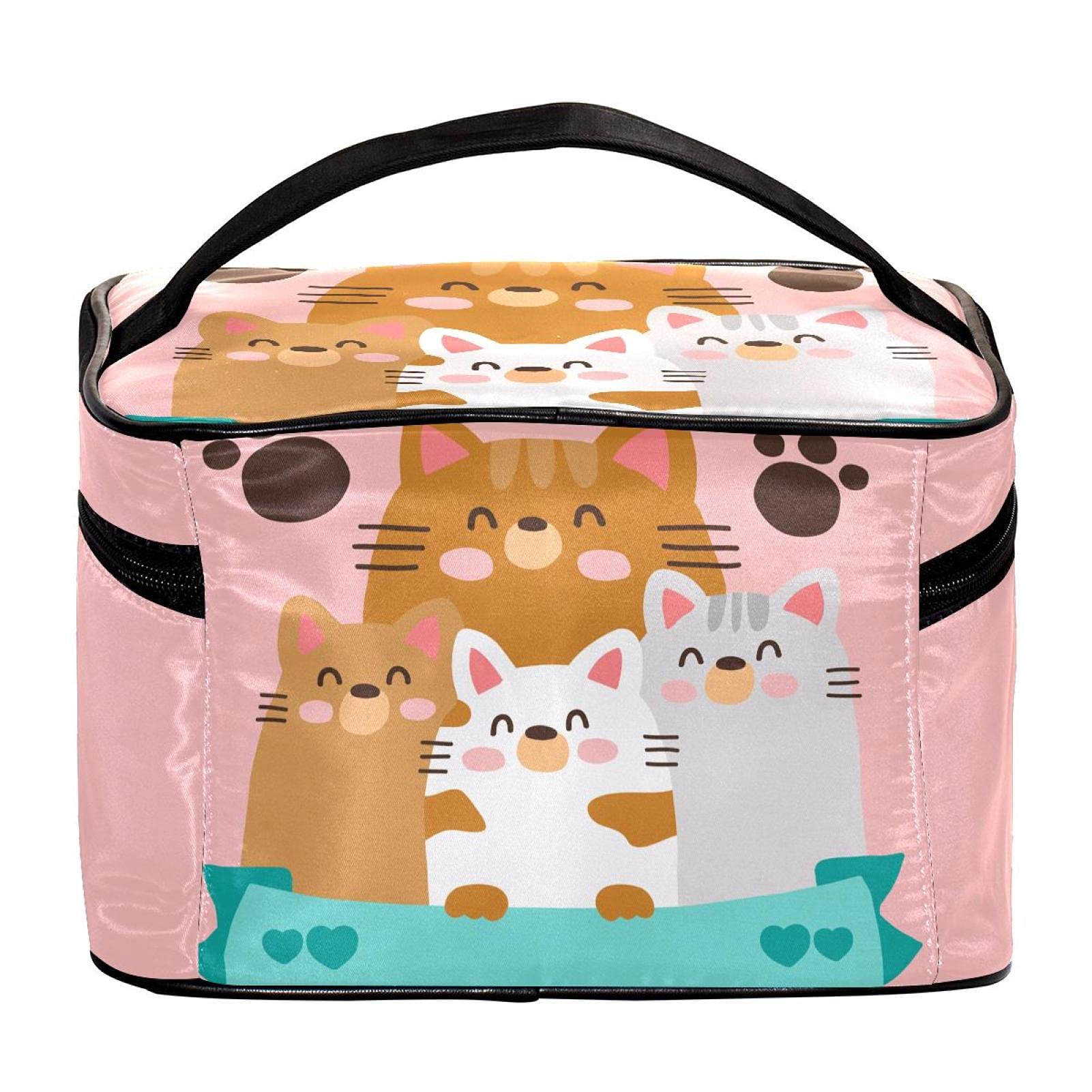 Stylish Large Travel Makeup Bag with Cute Cats Family Pattern - Cosmetic Organizer Case with Zipper for Women & Girls - Perfect for Travel, Gym, and Daily Use