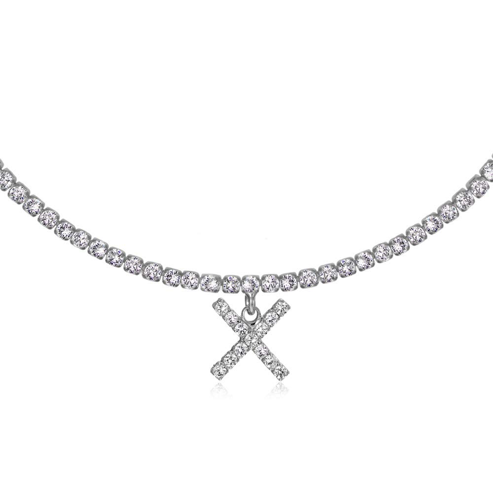14K Gold Plated Letter Necklace - Personalized Initial Choker with CZ Diamonds for Women | Elegant Tennis Chain Bling Jewelry for Date Night, Party & Gifts