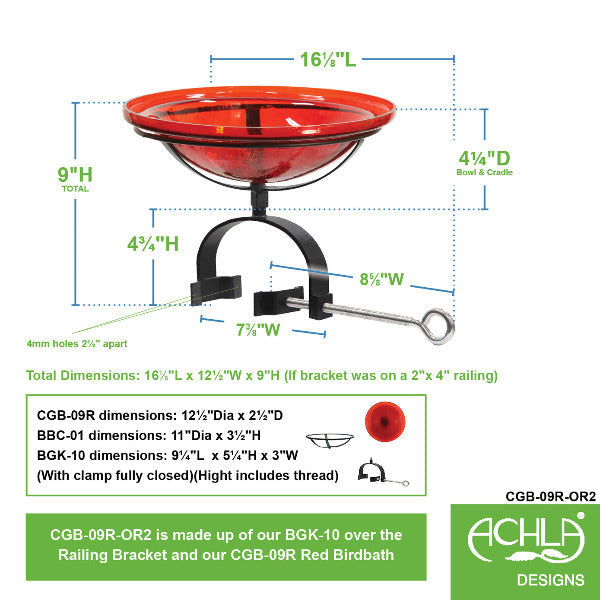 Red Crackle Glass Birdbath Bowl - Durable Outdoor Garden Decor for Birds - Perfect for Backyard, Patio & Wildlife Habitat