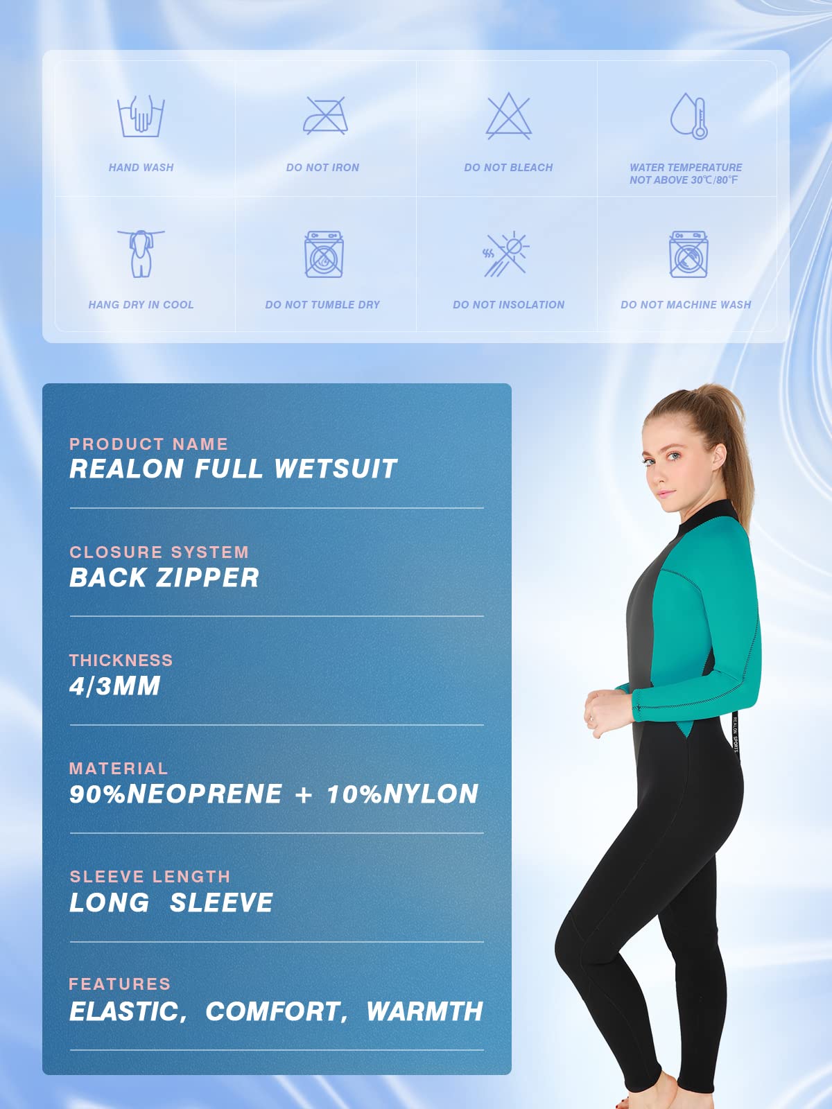 4/3mm Neoprene Full Wetsuit for Men & Women - Scuba Diving, Triathlon, Cold Water Swimming - Thermal Long Sleeve Swimsuit with Back Zipper - Perfect for Surfing, Snorkeling, and Water Sports