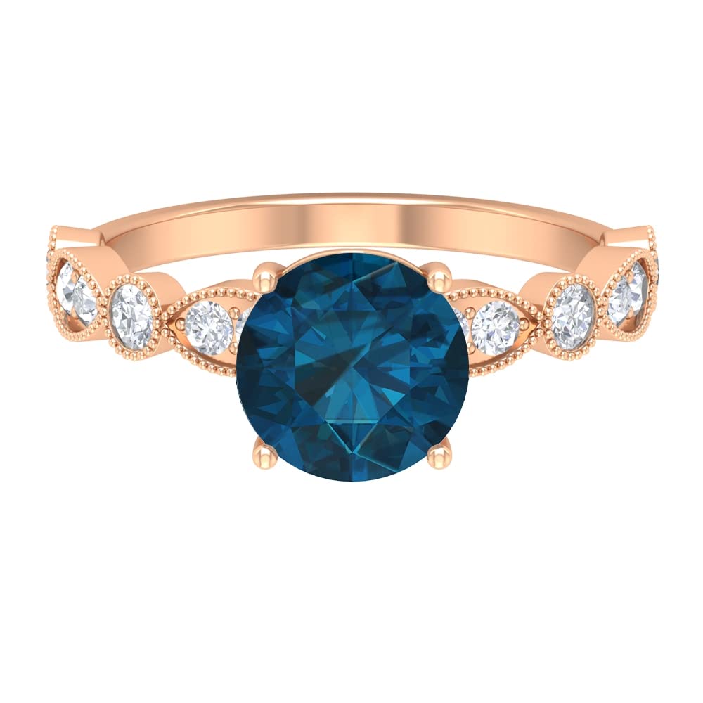 2.75 CT London Blue Topaz & Moissanite Engagement Ring for Women - 14K Solid Gold Solitaire Beaded Ring - Perfect for Proposals, Anniversaries & Special Occasions