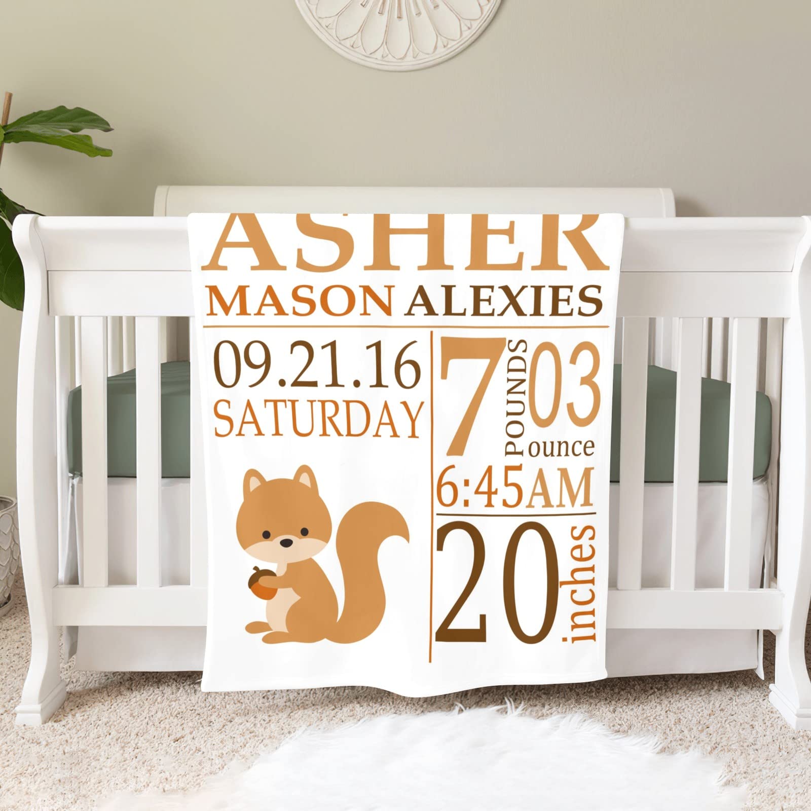 Personalized Baby Blanket with Name - Cute Squirrel Design for Newborns, Girls & Boys - Custom Swaddle Blanket Gift 30x40 Inches - Perfect for Nursery, Christening & Baby Showers
